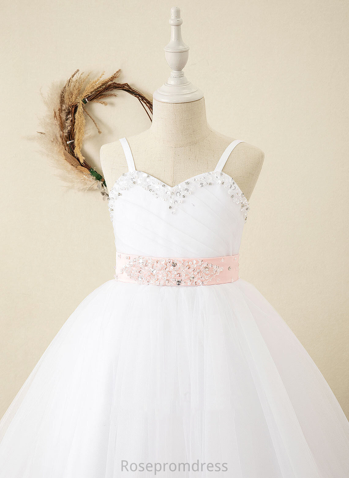 Girl Floor-length Ball-Gown/Princess Satin With Sash/Rhinestone Dress Flower Sleeveless (Detachable Flower Girl Dresses Ainsley Straps sash)