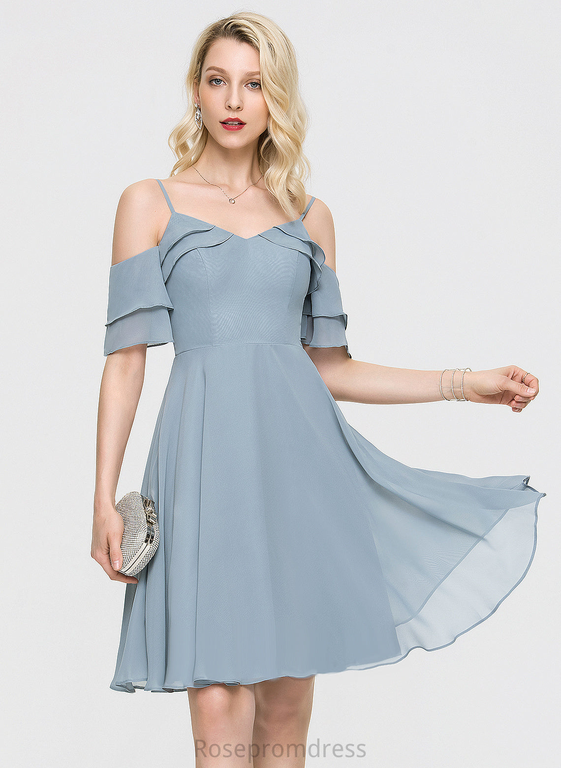 Homecoming Chiffon Knee-Length With Ruffles Cascading V-neck Dress A-Line Homecoming Dresses Hazel