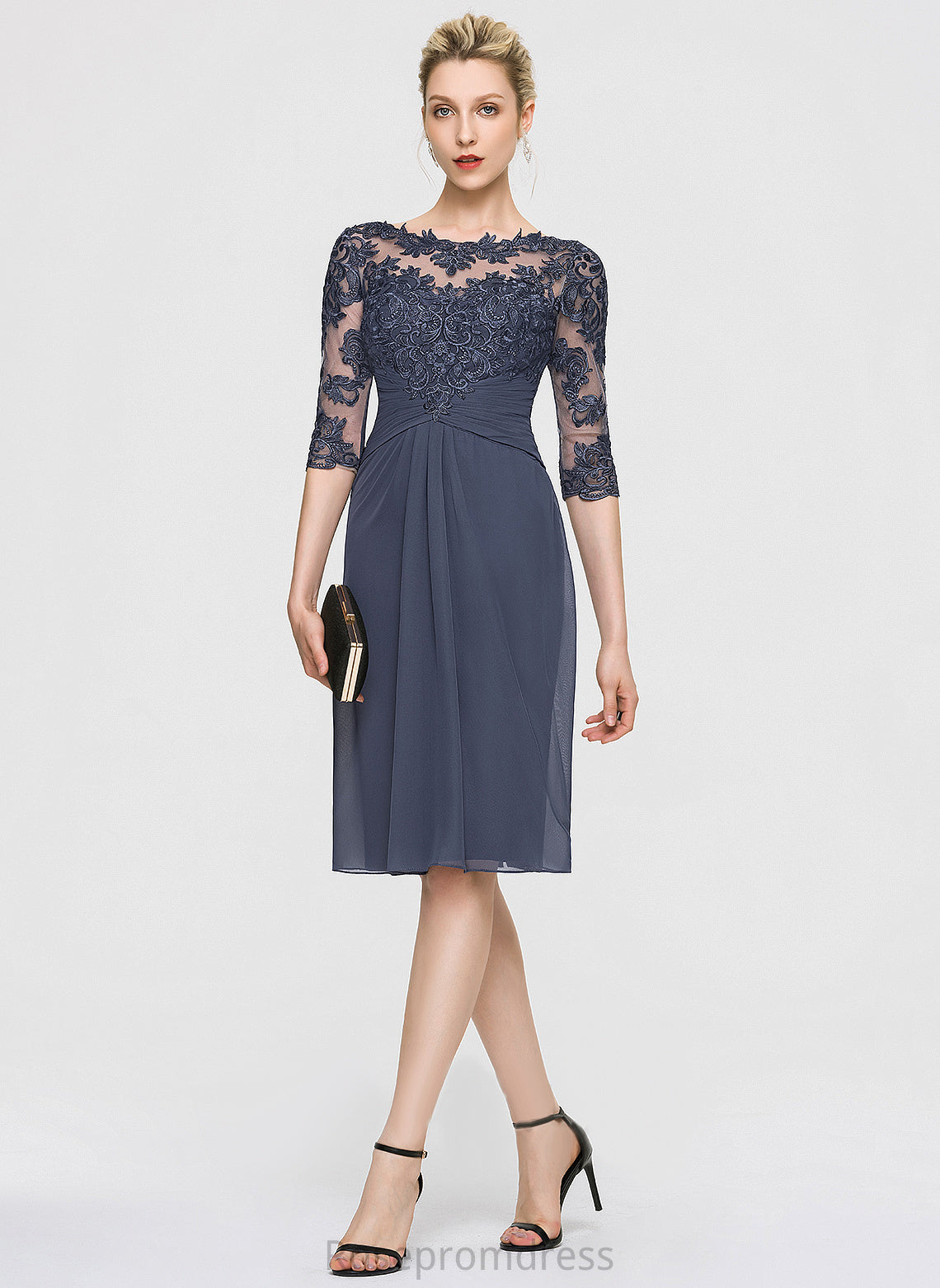 Scoop Chiffon Neck Cocktail Dress Cocktail Dresses Jimena Lace Knee-Length Sheath/Column