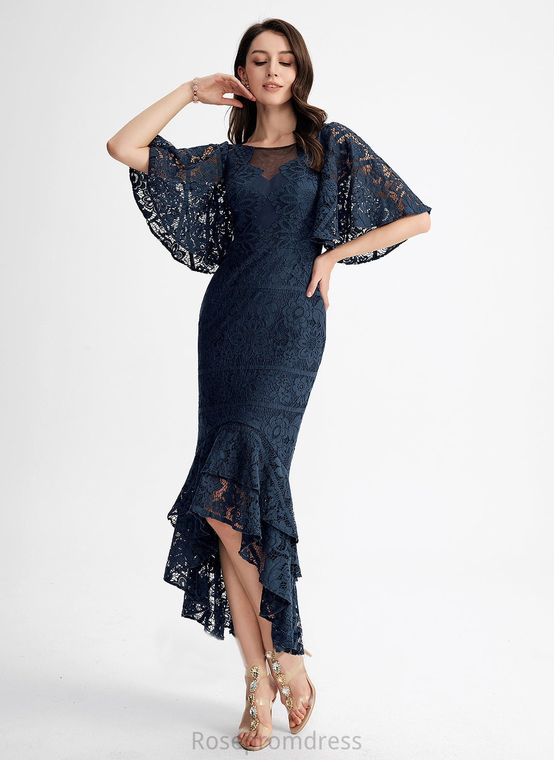 Cocktail Dresses Ruffle With Trumpet/Mermaid Cocktail Dress Neck Alicia Lace Asymmetrical Scoop