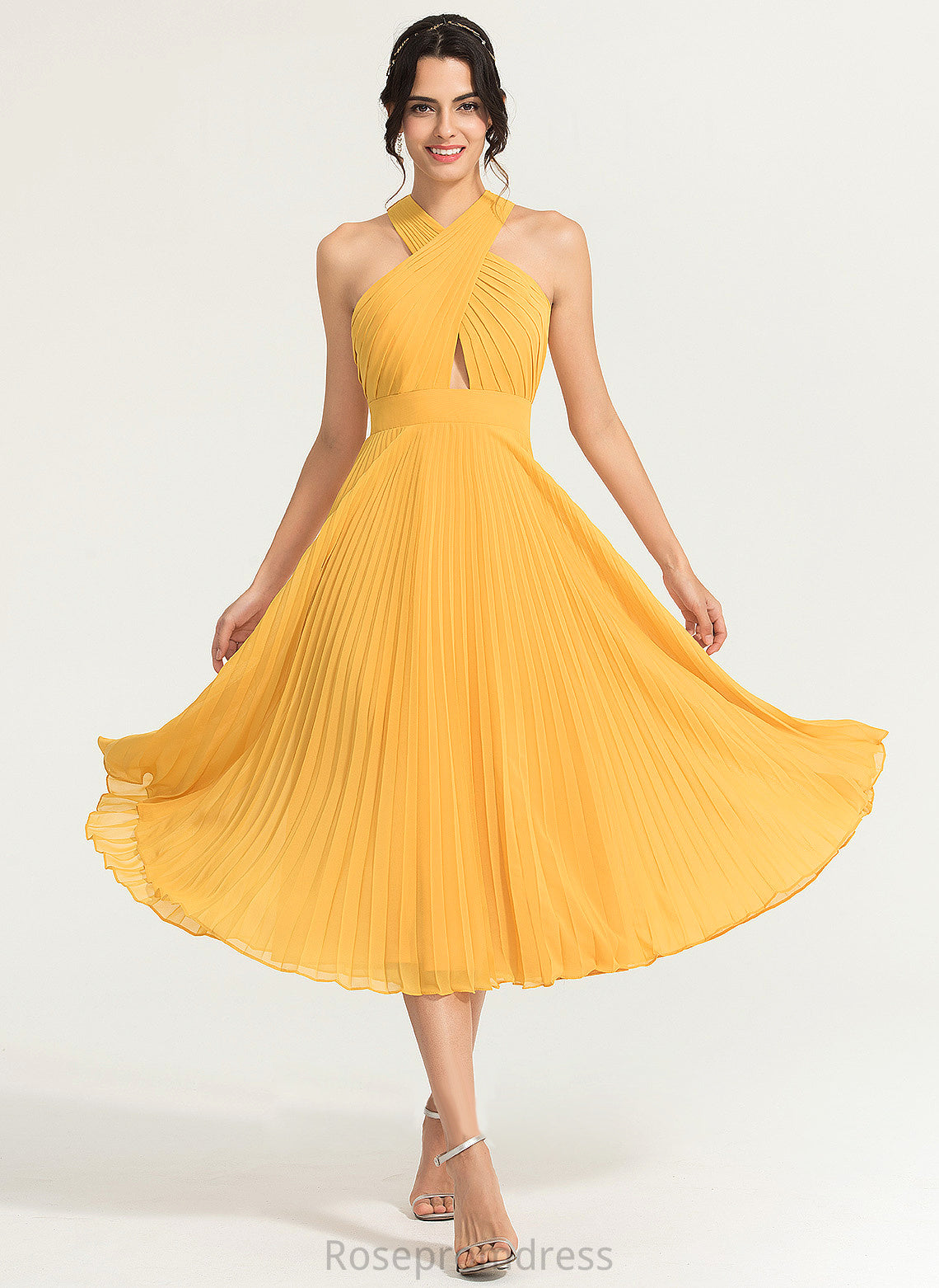 Chiffon Cocktail With Tea-Length A-Line V-neck Pleated Erika Cocktail Dresses Dress