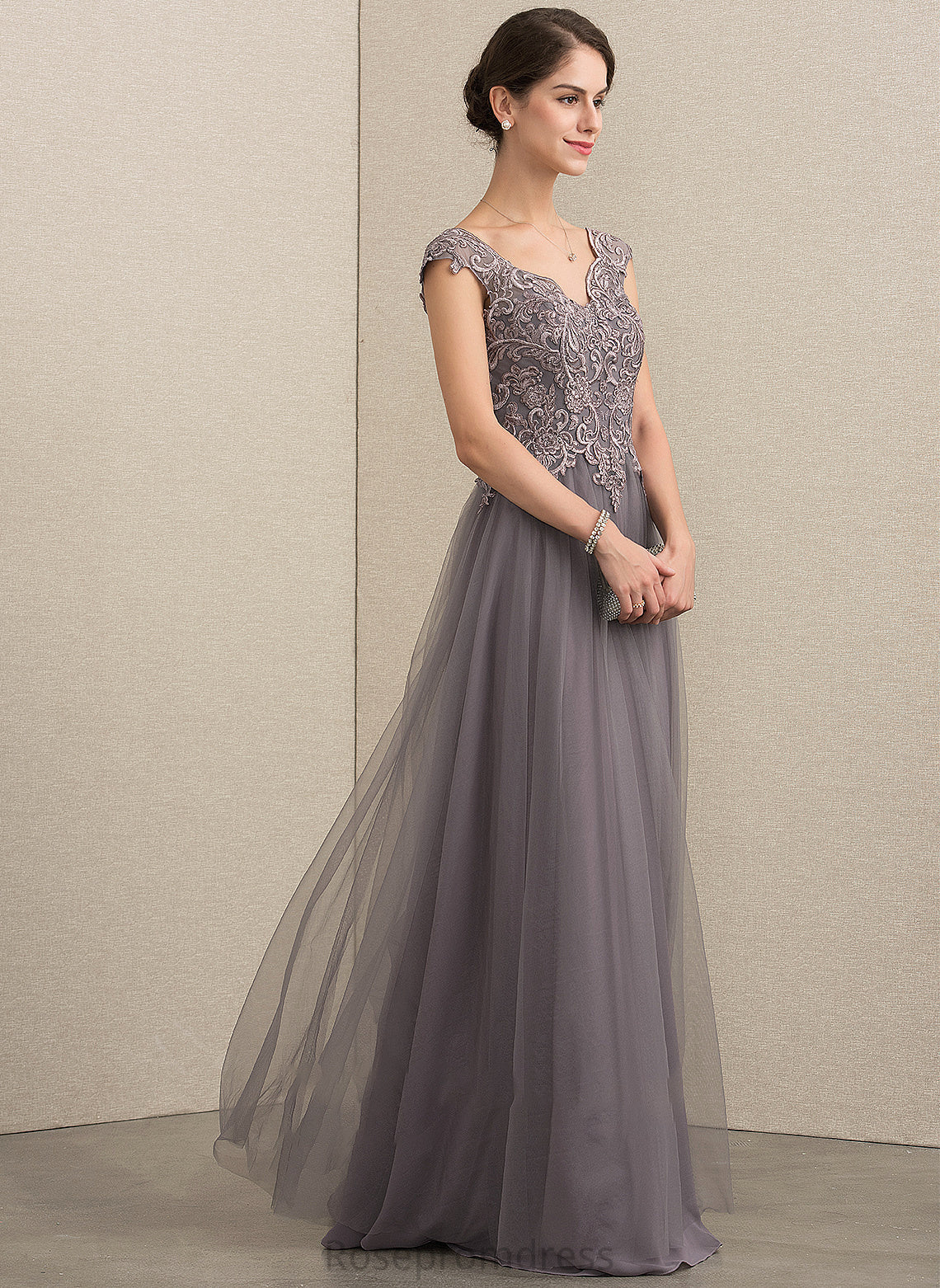 Lace Floor-Length the With Bride Sequins of Tulle Mother Dress Jakayla V-neck Mother of the Bride Dresses A-Line/Princess