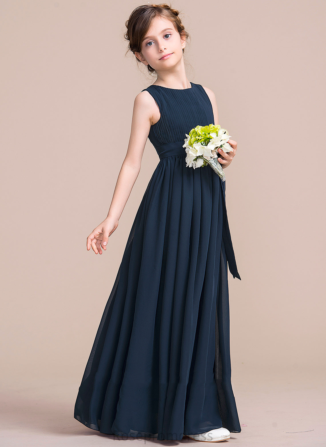 Flower Scoop Bow(s) With Chiffon Neck Emery - Empire Dress Sleeveless Floor-length Girl Flower Girl Dresses