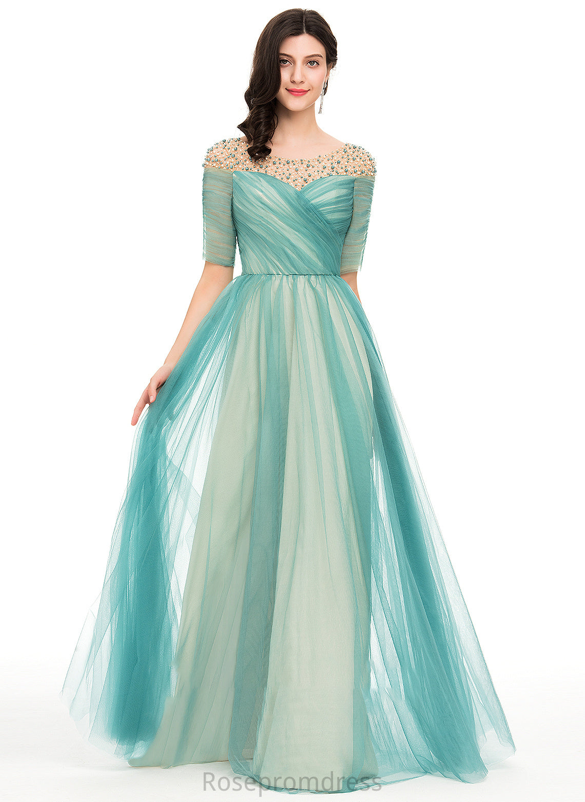 Beading Natalie Neck Floor-Length With Prom Dresses Scoop Ball-Gown/Princess Tulle