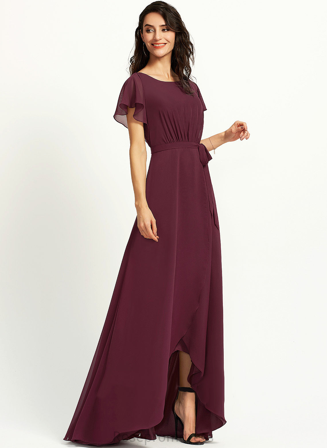 Ruffle Neckline Silhouette ScoopNeck Asymmetrical Fabric Length A-Line Embellishment Gwendolyn Bridesmaid Dresses