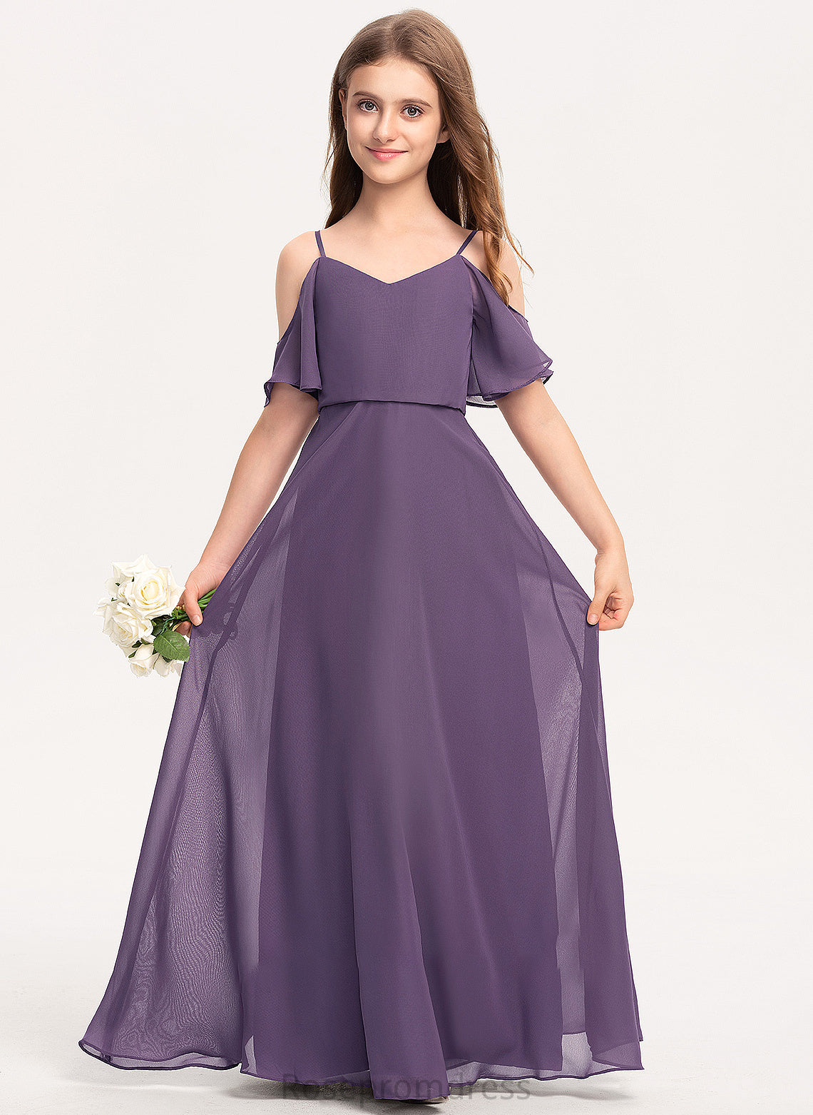 V-neck A-Line Junior Bridesmaid Dresses Floor-Length Payton Chiffon