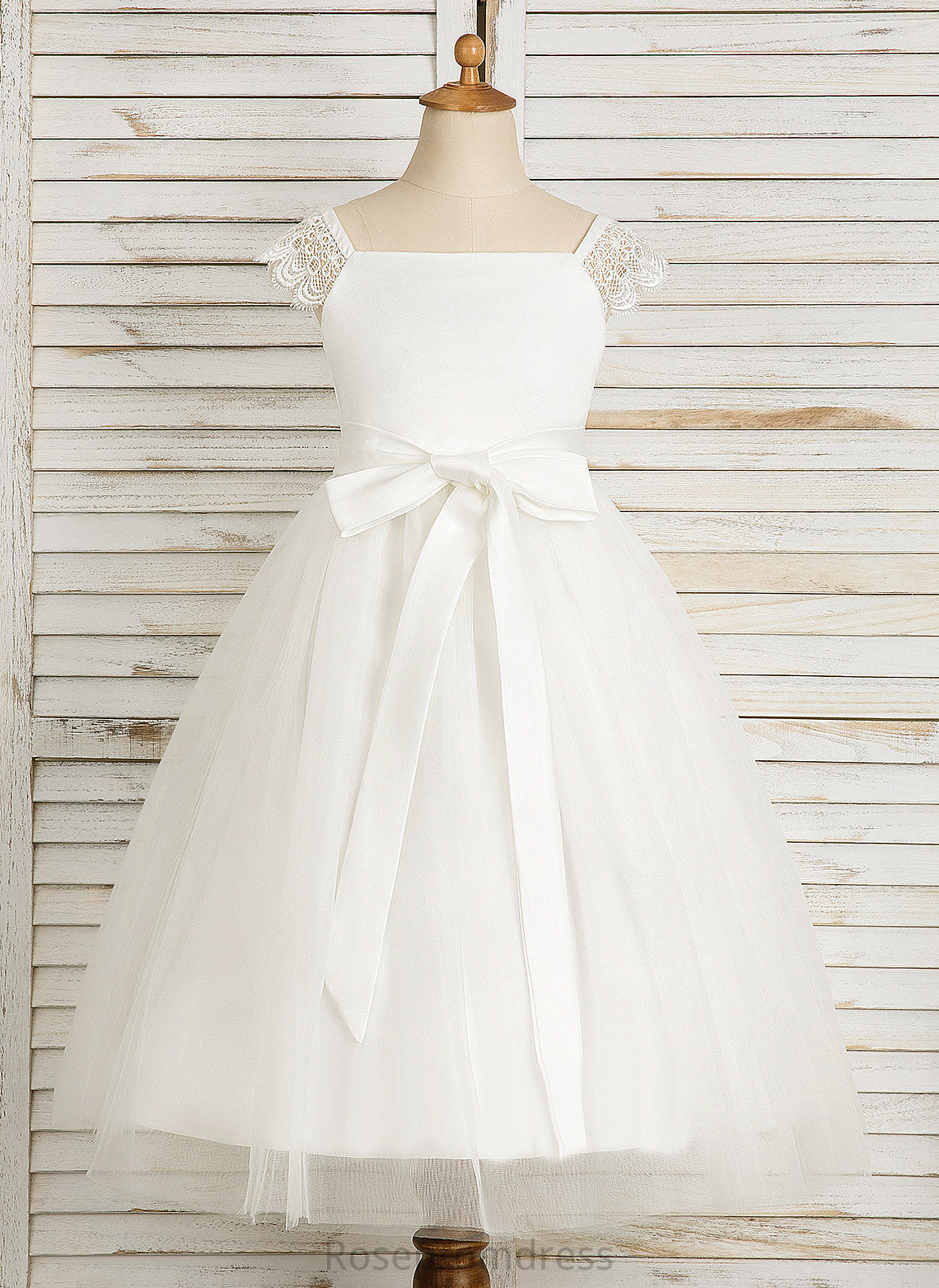 Neckline Flower Lace/Sash Sleeveless Dress Flower Girl Dresses Moriah Girl With - Square Tea-length Satin/Tulle A-Line