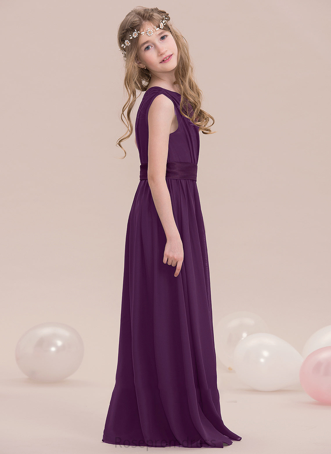 Aurora Ruffle Junior Bridesmaid Dresses One-Shoulder With Floor-Length A-Line Chiffon