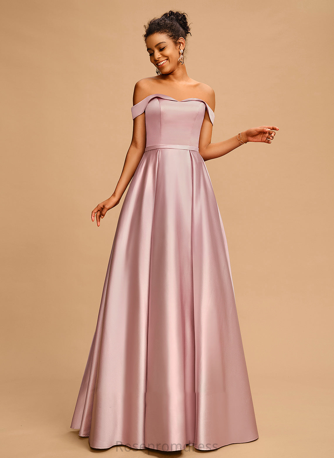 Floor-Length Off-the-Shoulder Prom Dresses Satin Alondra A-Line