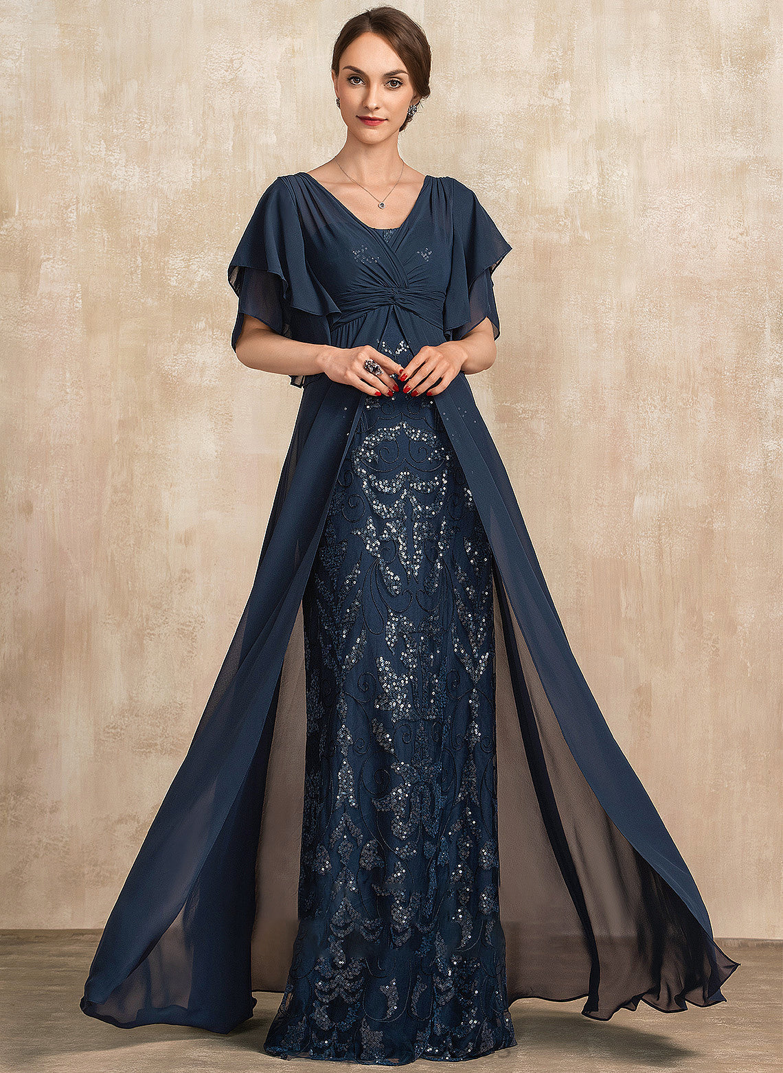 of Lace the Chiffon Dress Floor-Length Sequins Janet V-neck Mother of the Bride Dresses Ruffle Sheath/Column With Mother Bride