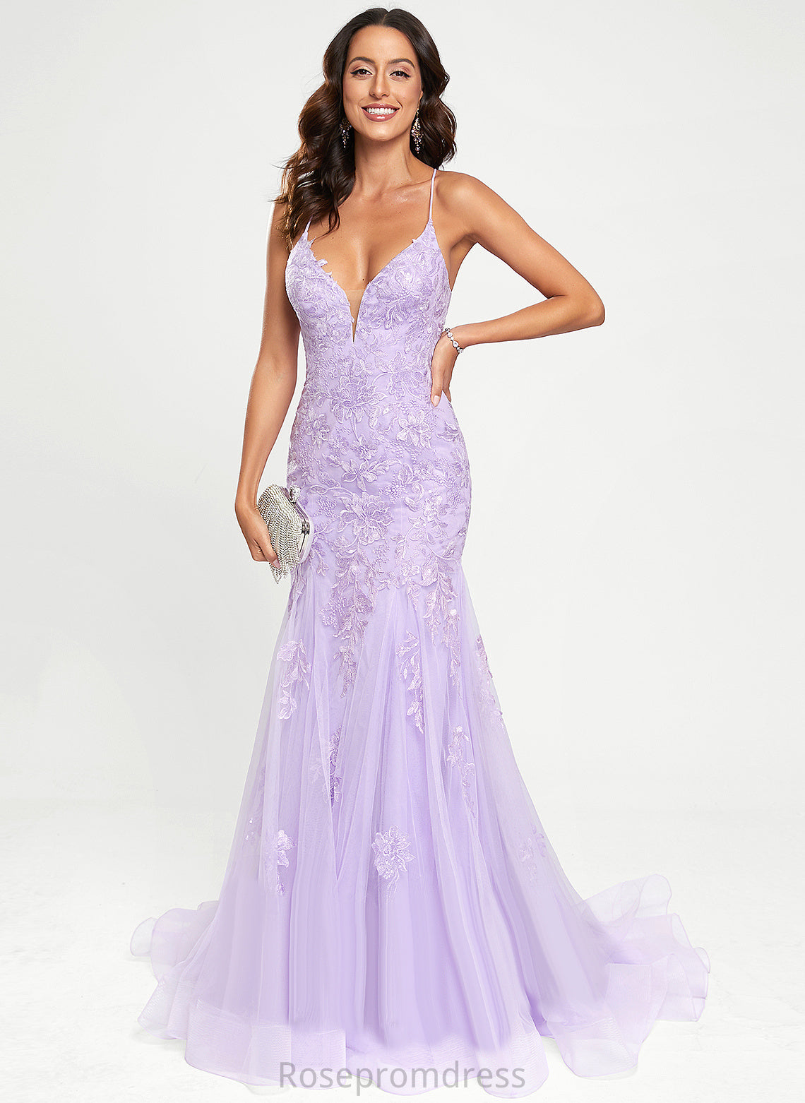 Prom Dresses Sweep Tulle Train Claire Sequins Lace With Trumpet/Mermaid V-neck