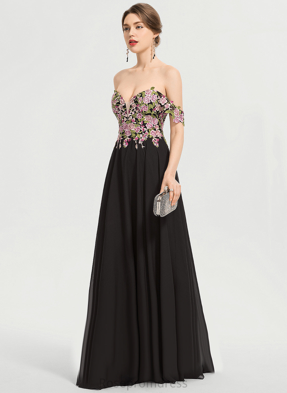 Ball-Gown/Princess Ayanna Lace Off-the-Shoulder Chiffon Prom Dresses Floor-Length