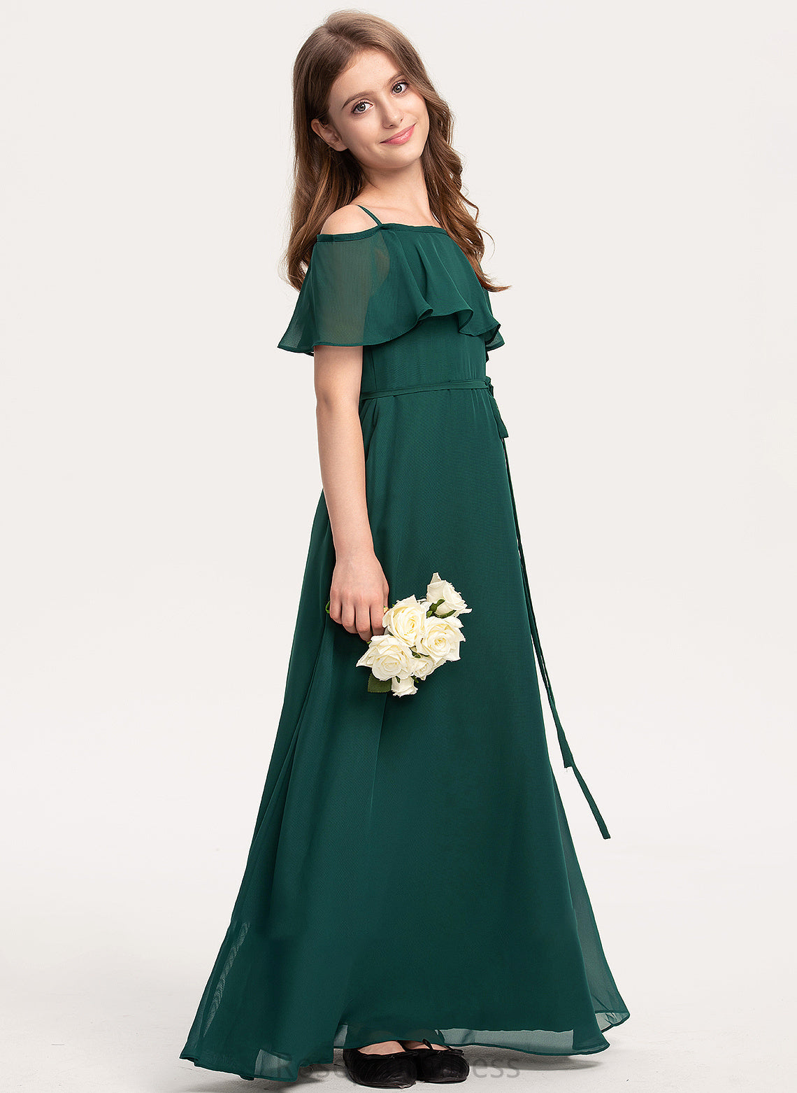 Floor-Length A-Line Junior Bridesmaid Dresses Bow(s) Chiffon With Kayley Off-the-Shoulder