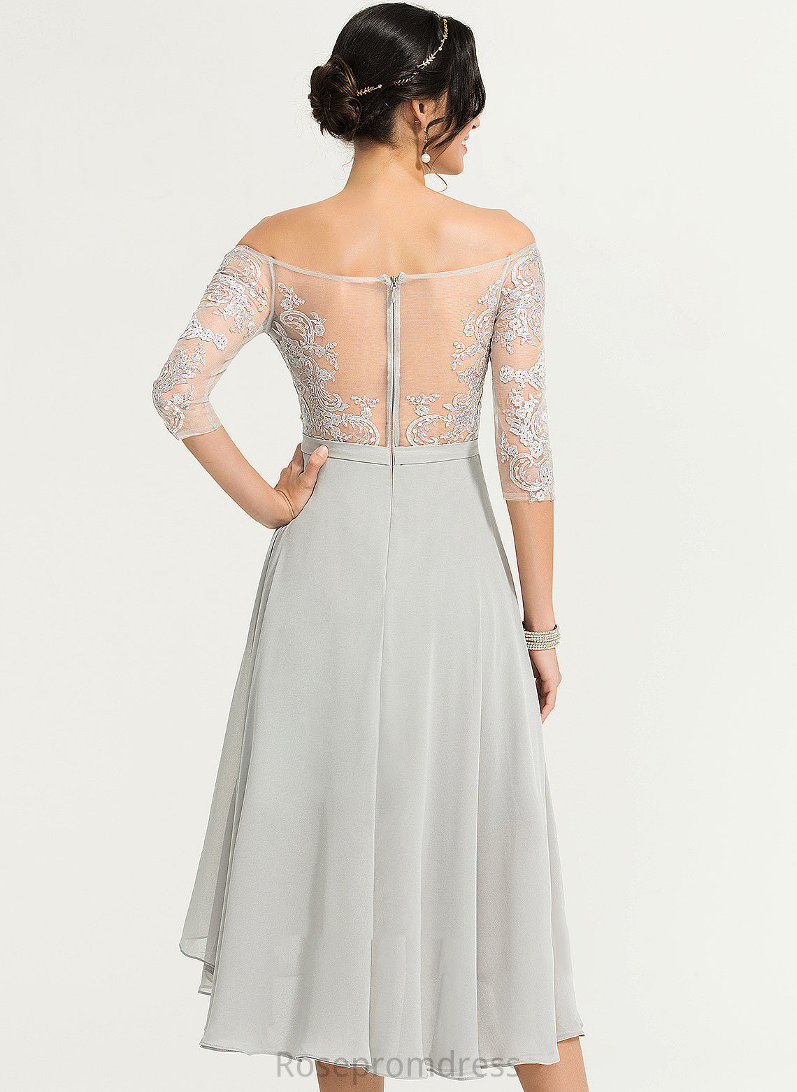 Off-the-Shoulder Asymmetrical A-Line With Lace Cocktail Juliana Beading Dress Chiffon Cocktail Dresses