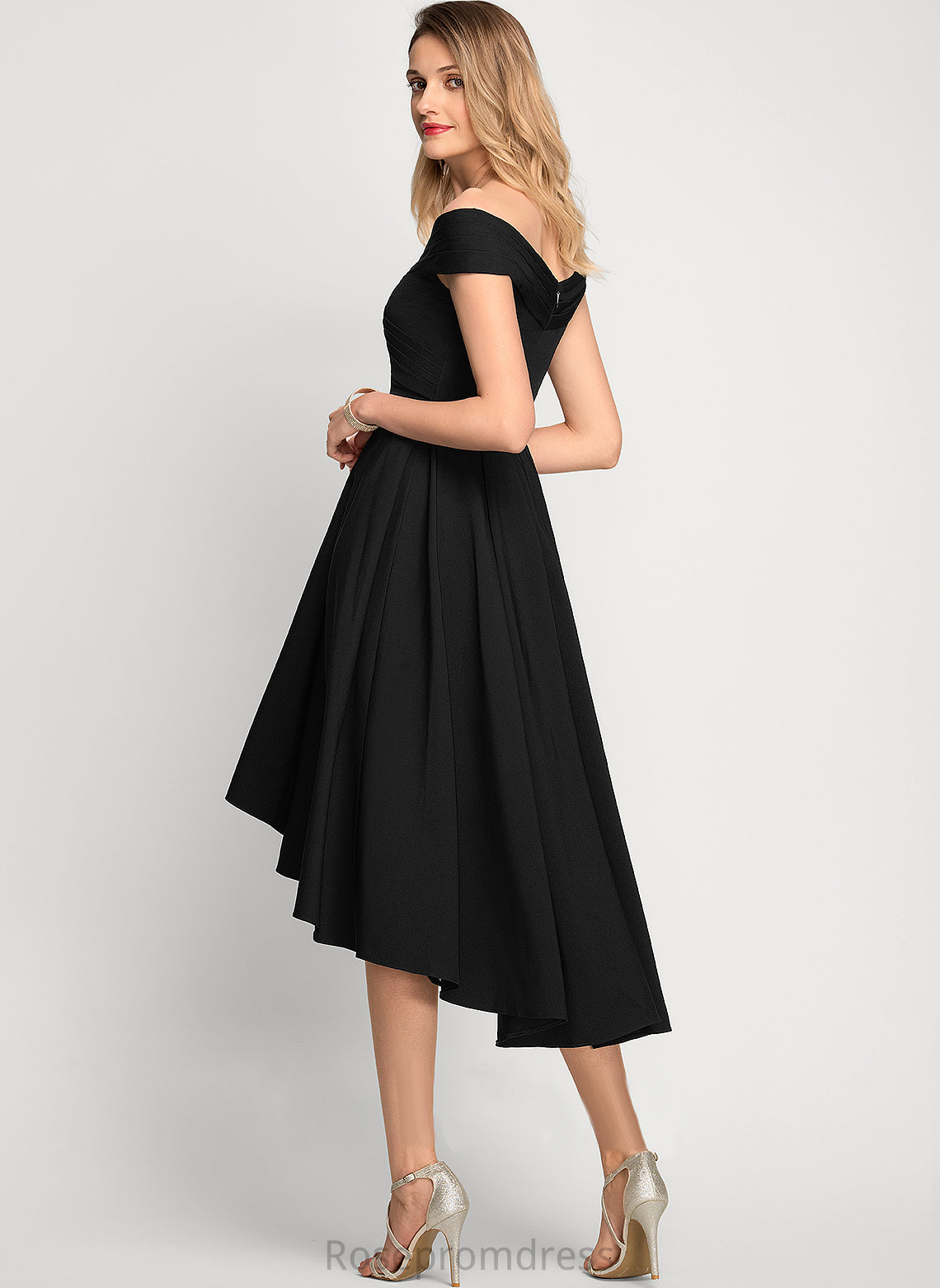 Asymmetrical Cocktail Dresses Annika Stretch Off-the-Shoulder Crepe A-Line Dress Cocktail