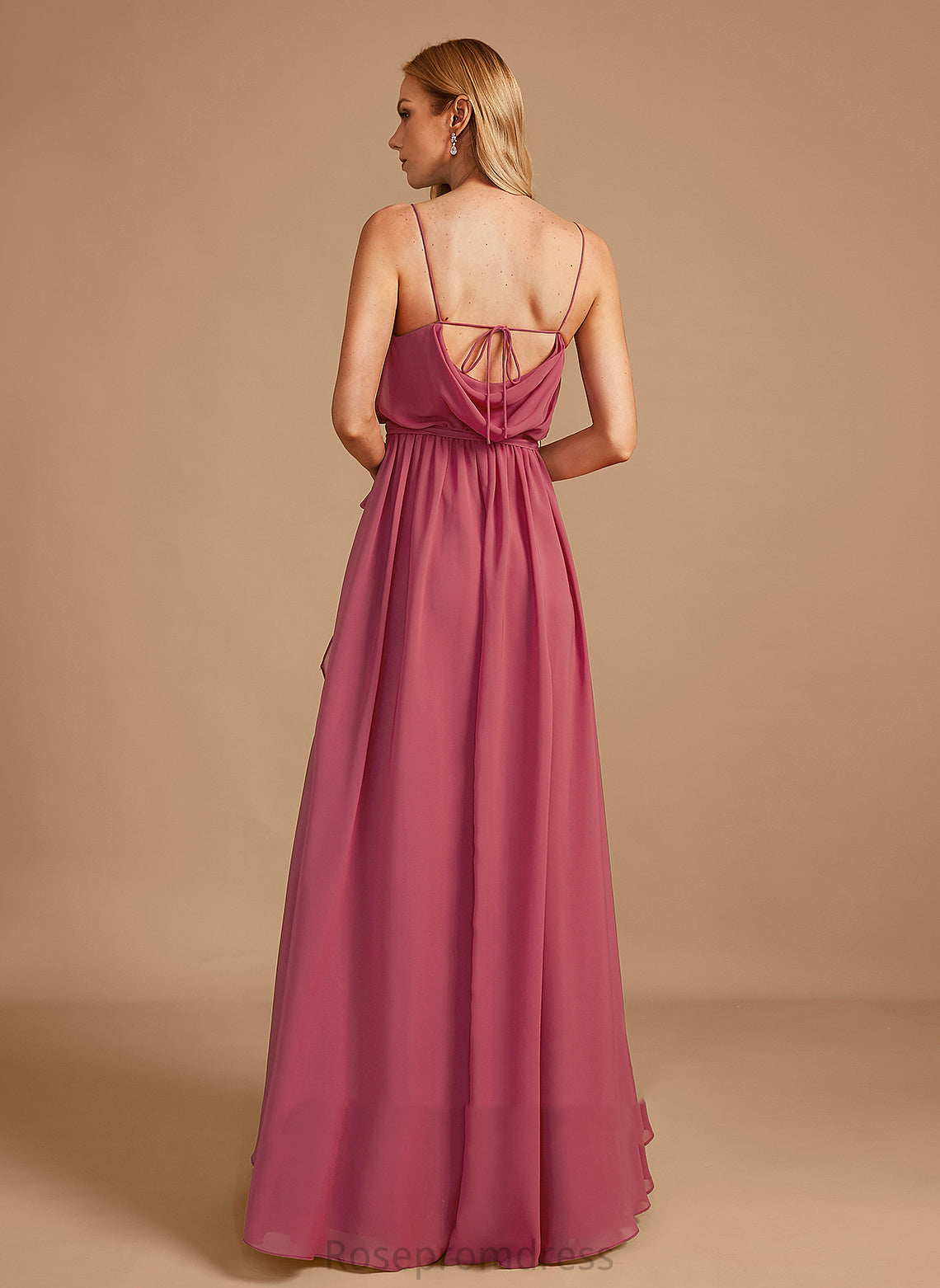 A-Line Silhouette Neckline Ruffle CowlNeck Fabric Length Floor-Length SplitFront Embellishment Adalynn Bridesmaid Dresses