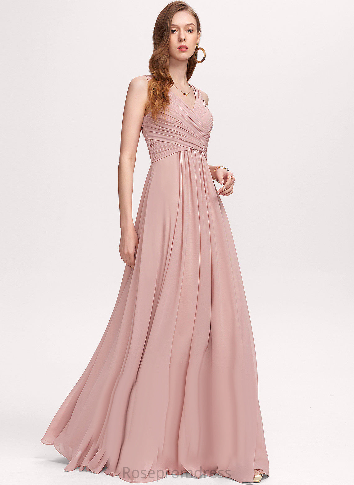 Embellishment Pleated Silhouette Length Fabric V-neck Floor-Length Neckline A-Line Ayanna Floor Length Sleeveless Bridesmaid Dresses