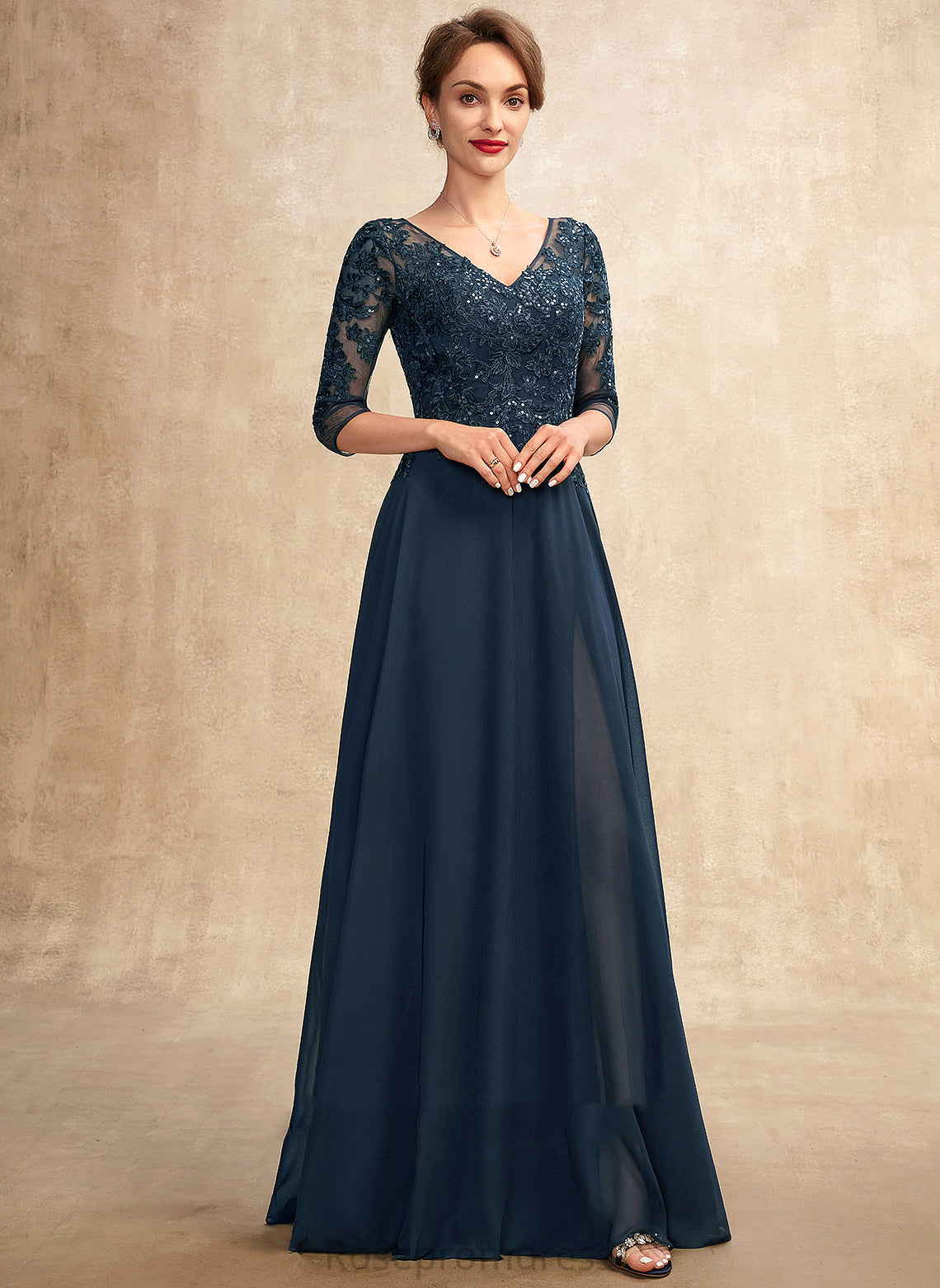 Split Bride Floor-Length Dress Mother V-neck Gracie With the Chiffon of Mother of the Bride Dresses Front Lace A-Line Sequins