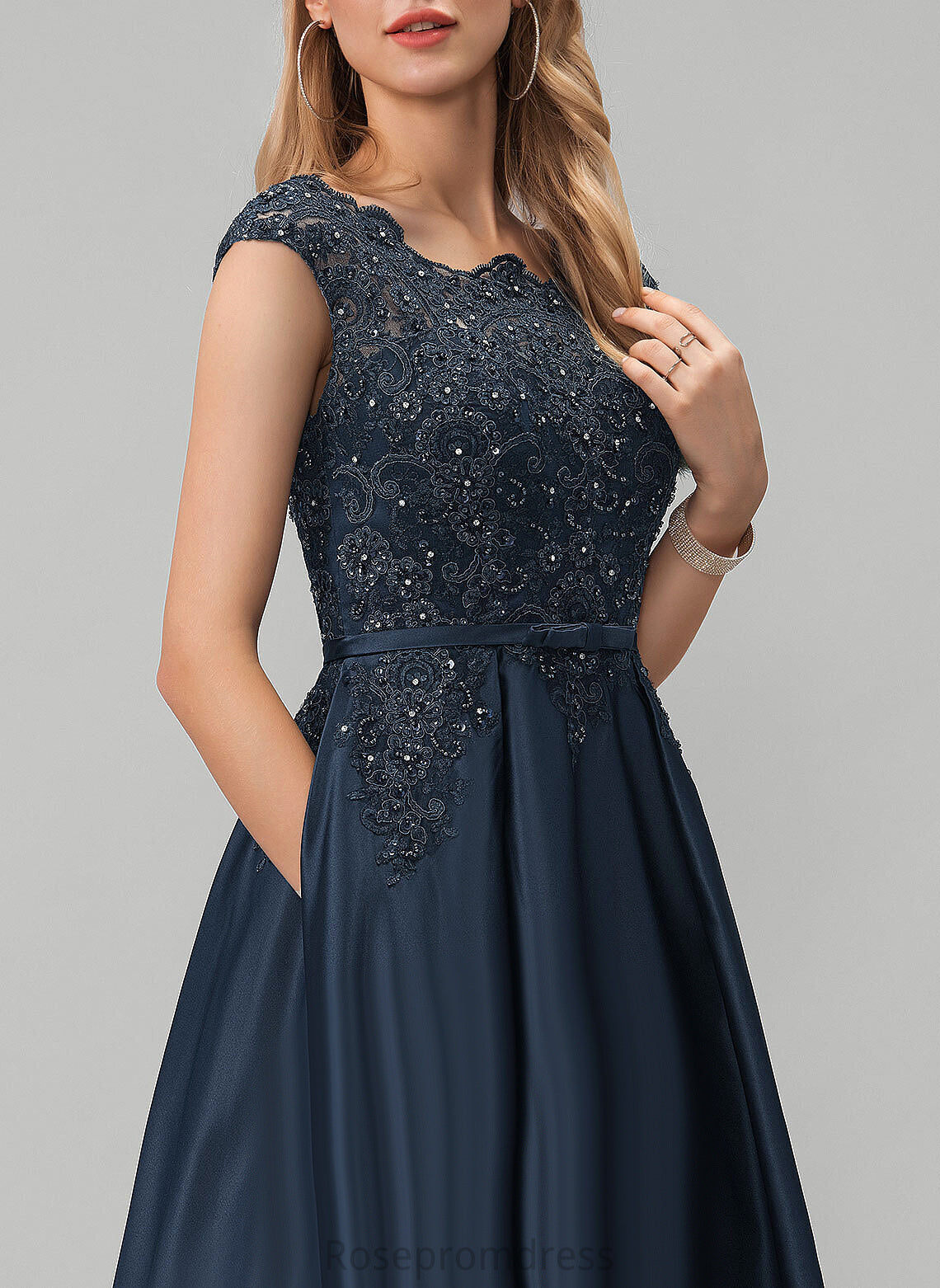 Prom Dresses Kendall Floor-Length Scoop Bow(s) Ball-Gown/Princess Beading Satin With Sequins