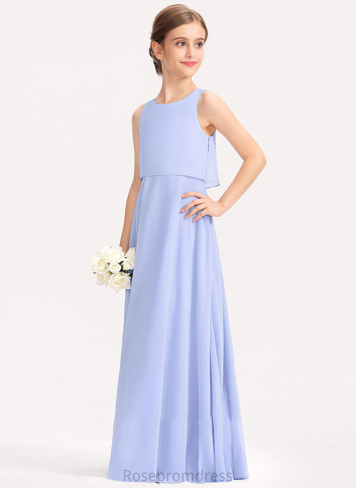 A-Line Chiffon Floor-Length Katrina Junior Bridesmaid Dresses Scoop Neck