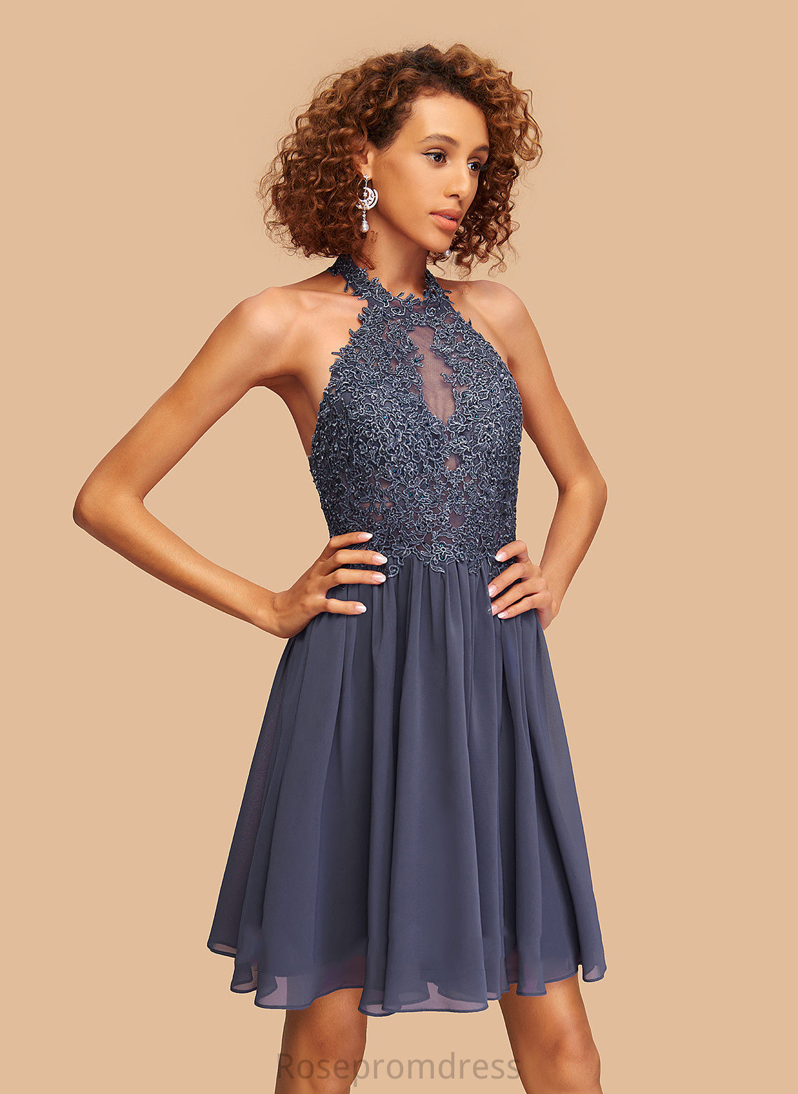 With Halter Lace Homecoming Dresses Short/Mini A-Line Beading Homecoming Alanna Chiffon Dress