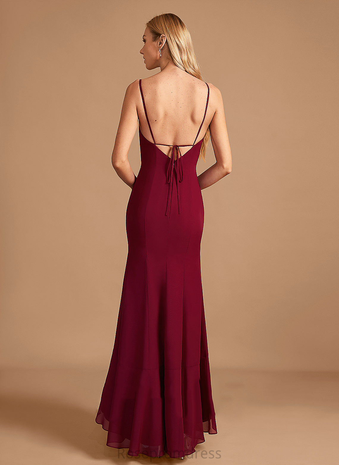 Floor-Length Neckline Silhouette SplitFront Length Fabric Embellishment SquareNeckline Ruffle Trumpet/Mermaid Shayna Natural Waist Bridesmaid Dresses