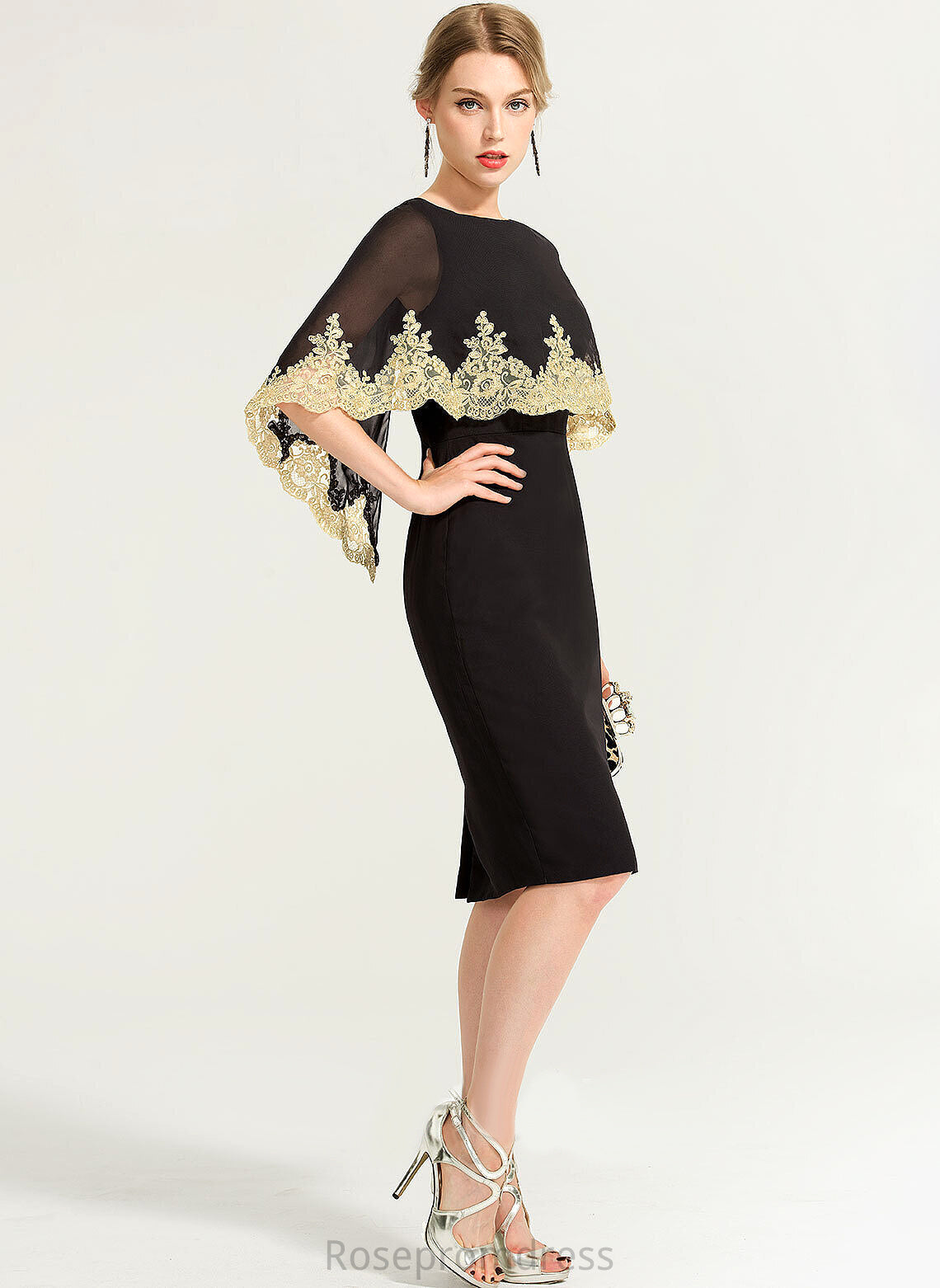 Lace Dress Sheath/Column Neck Scoop Cocktail Cocktail Dresses Knee-Length With Clara Chiffon