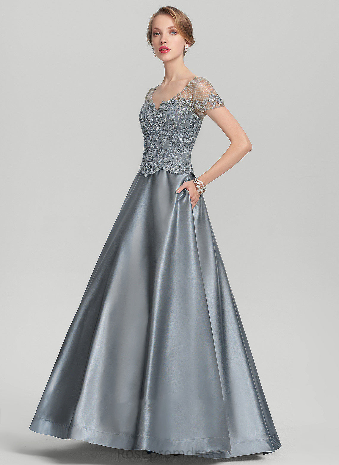 Bride Dress Mother of the Bride Dresses Lace Tina the V-neck A-Line Mother Satin Beading Sequins of With Floor-Length