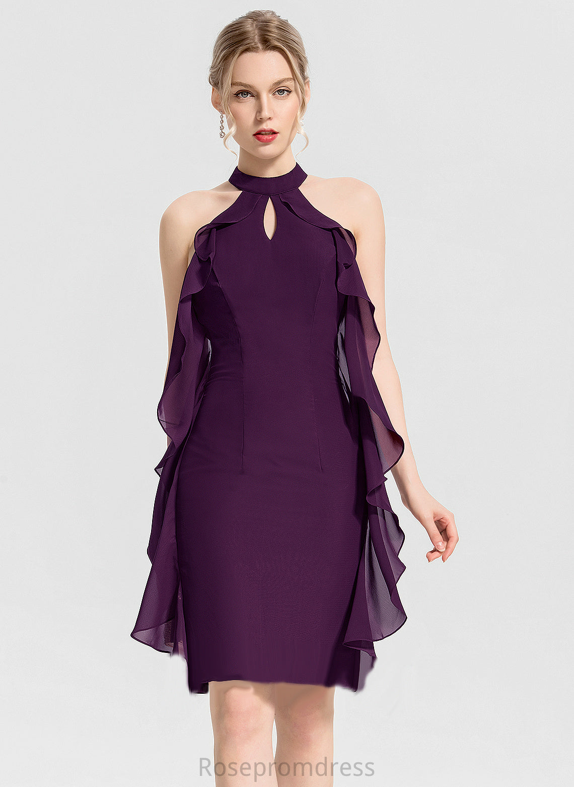 Ruffles Dress Neck Cocktail Cocktail Dresses With Chiffon Cascading Scoop Sheath/Column Knee-Length Giuliana