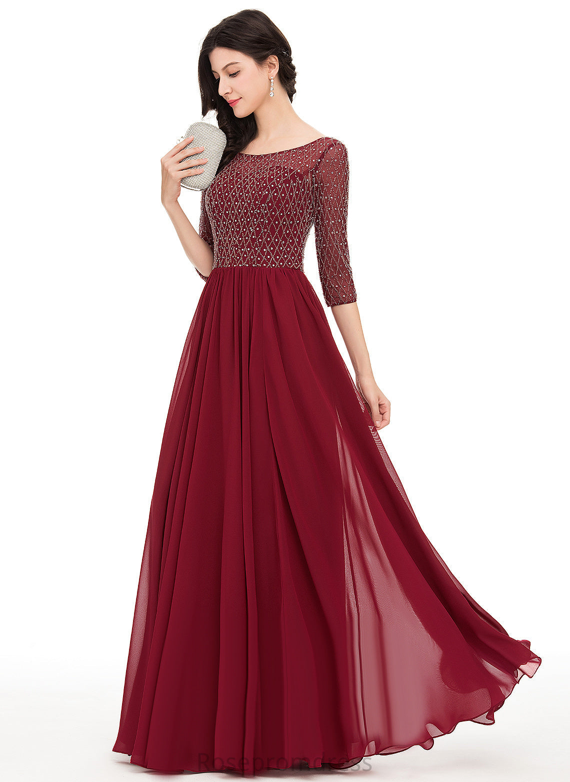 Beading Scoop Prom Dresses Sequins With Floor-Length A-Line Kamora Chiffon