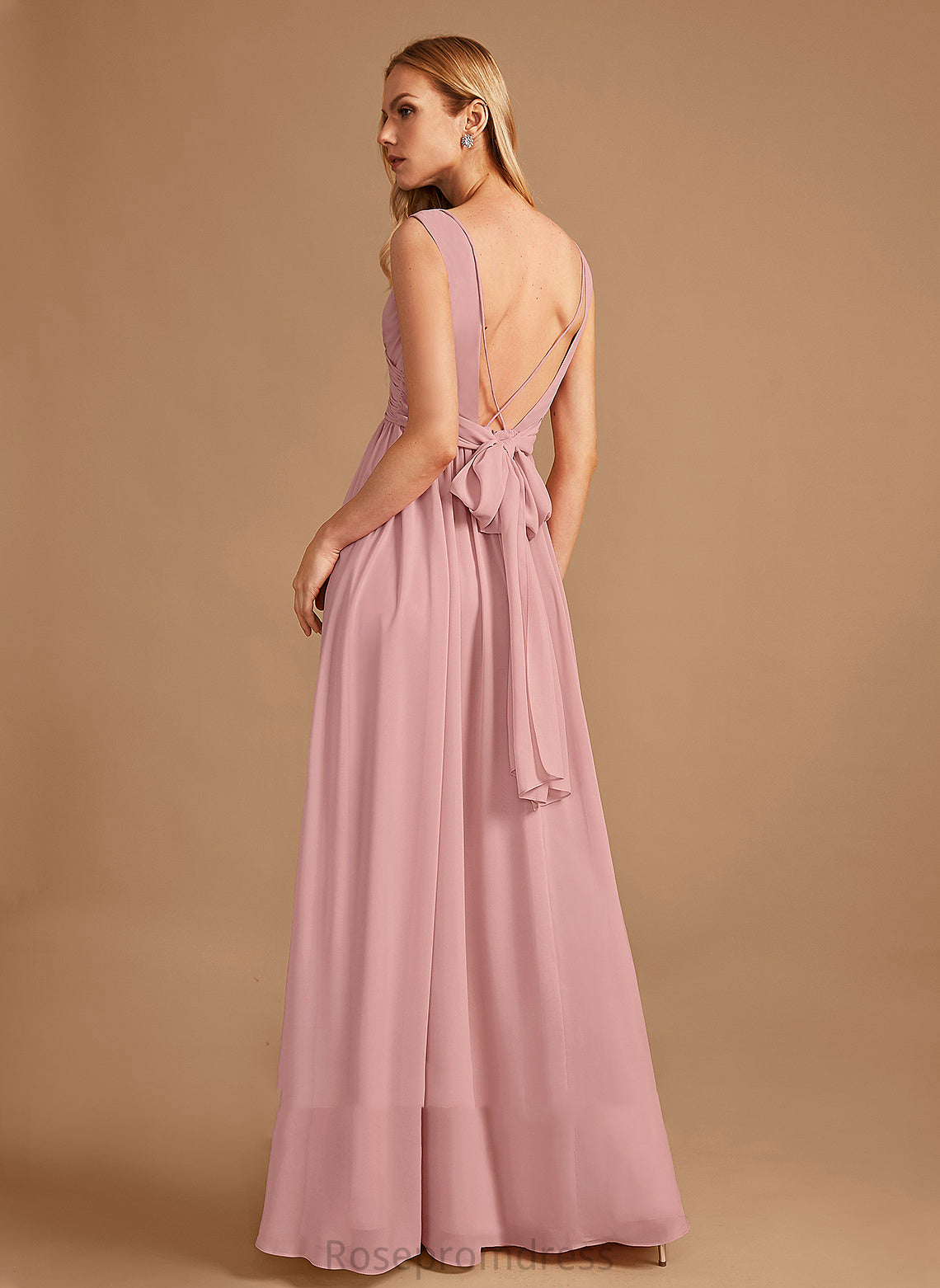 Neckline A-Line Bow(s) Length Embellishment Silhouette Floor-Length Ruffle V-neck Fabric Lola Floor Length Bridesmaid Dresses