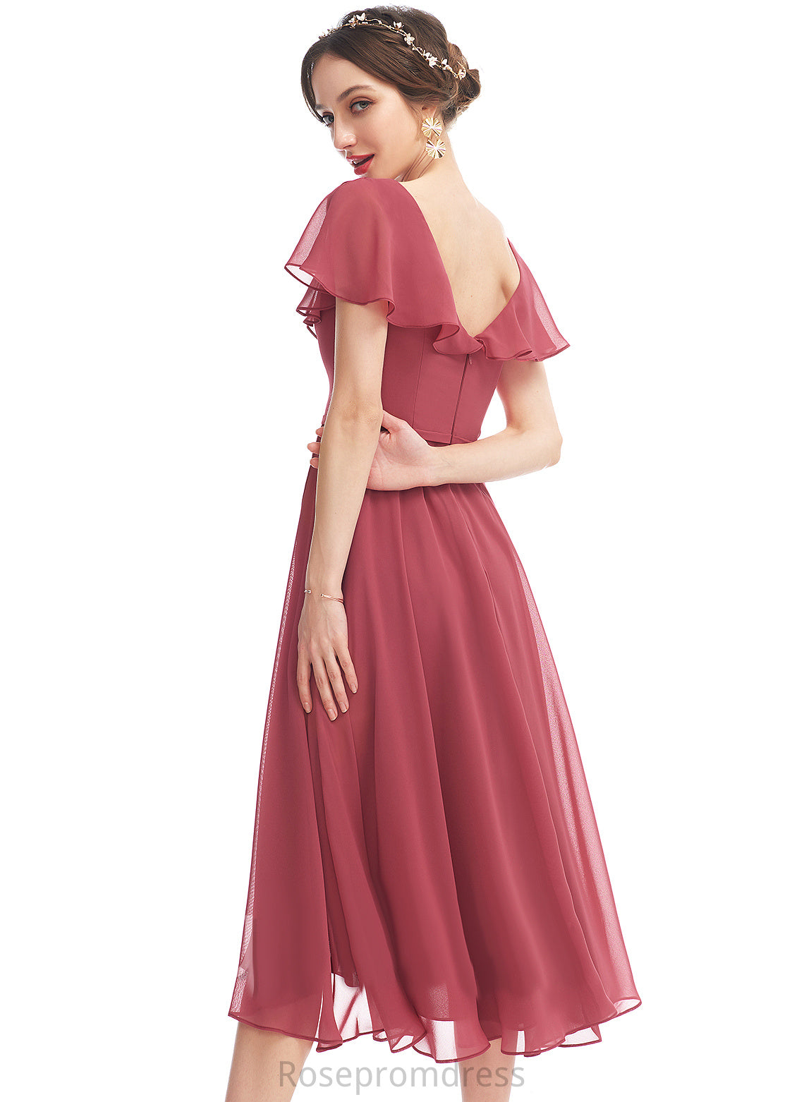 Janiyah V-neck Cocktail With Dress A-Line Cocktail Dresses Ruffle Chiffon Asymmetrical