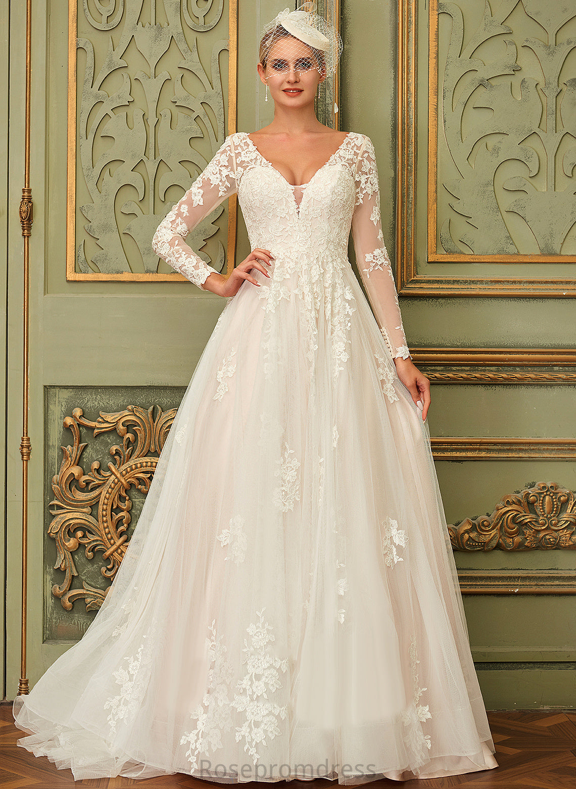 Yaretzi Dress Court Wedding Dresses V-neck Lace Wedding Tulle Train Ball-Gown/Princess