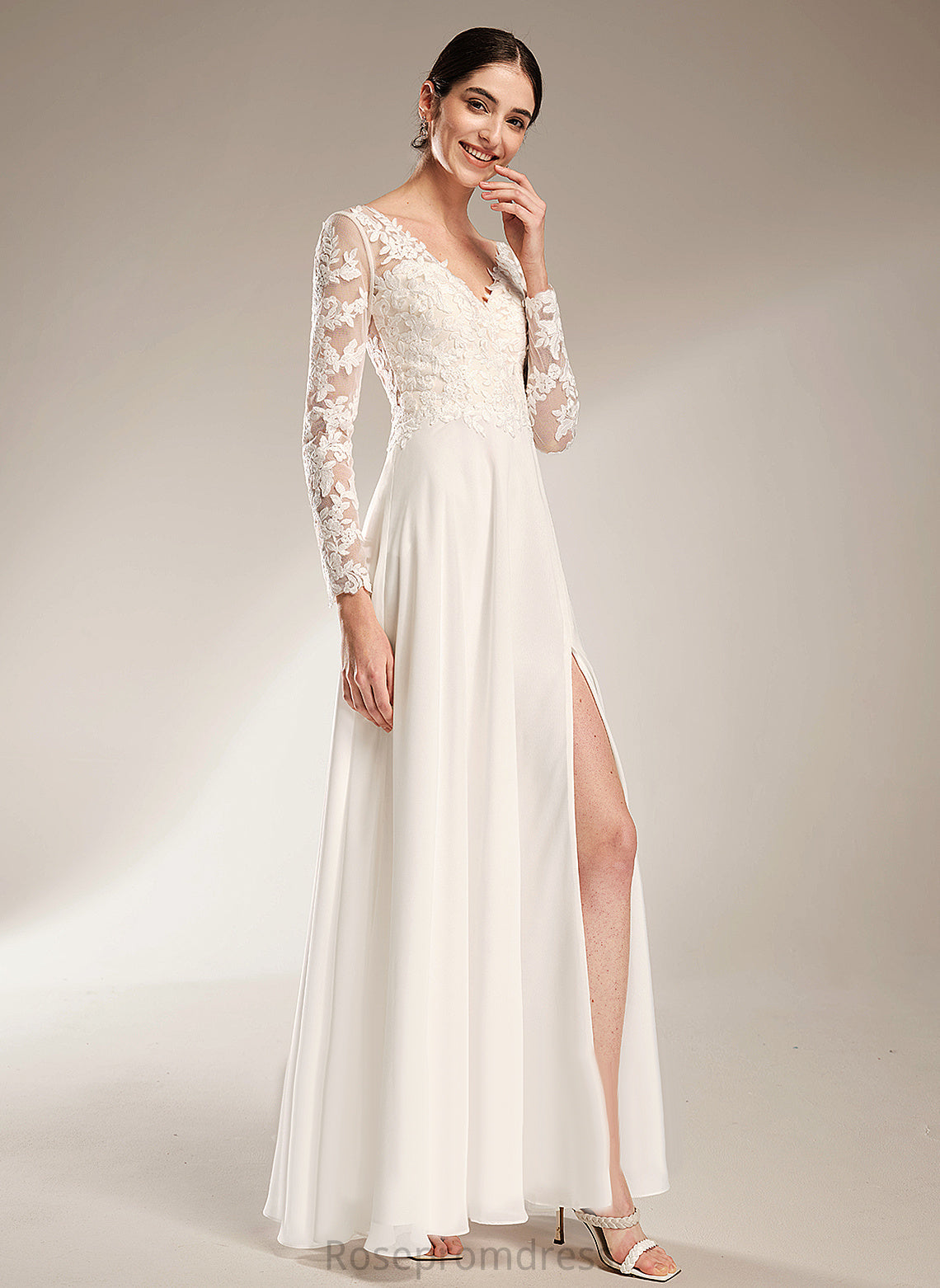 V-neck Dress Wedding Dresses Floor-Length Mollie Wedding Chiffon Lace A-Line