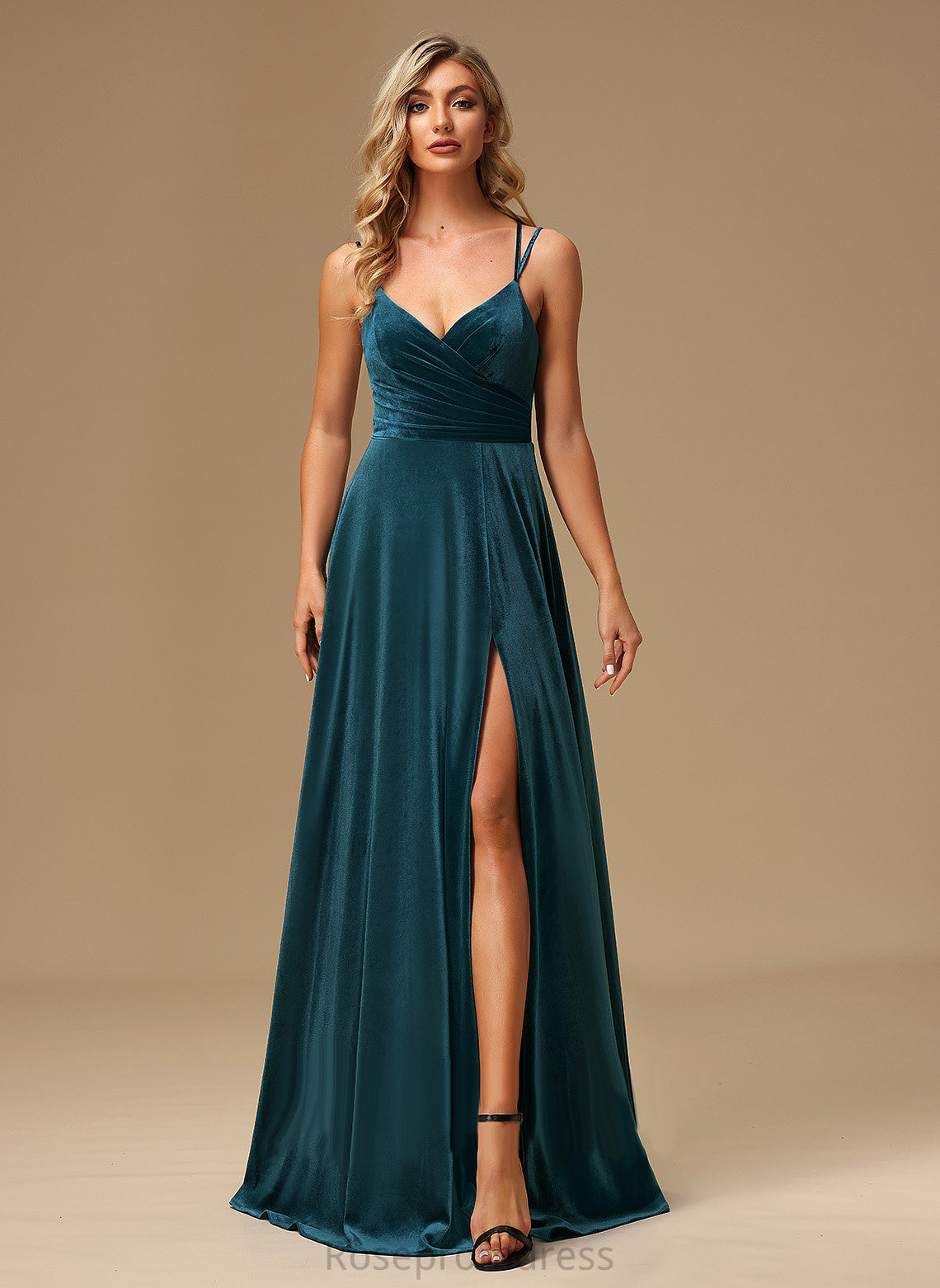 Length Embellishment SplitFront A-Line V-neck Neckline Fabric Silhouette Floor-Length Jordan Bridesmaid Dresses