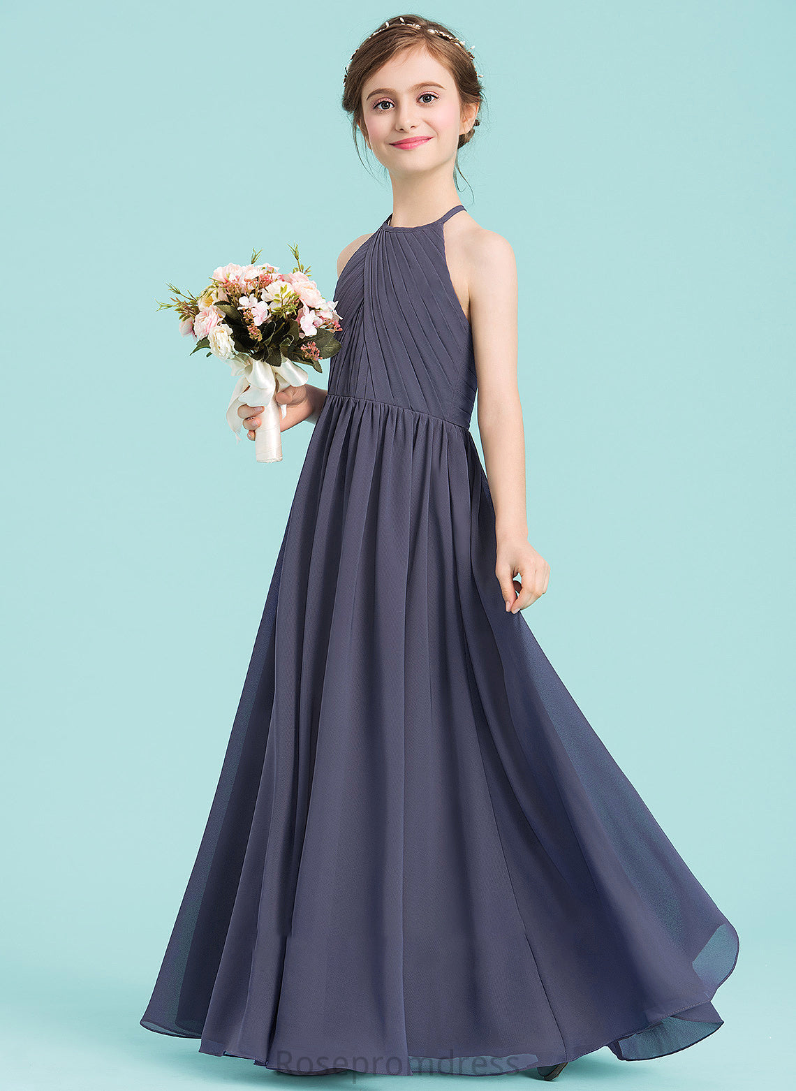 Chiffon Junior Bridesmaid Dresses Floor-Length A-Line Ruffle Scoop Neck Kaitlyn With