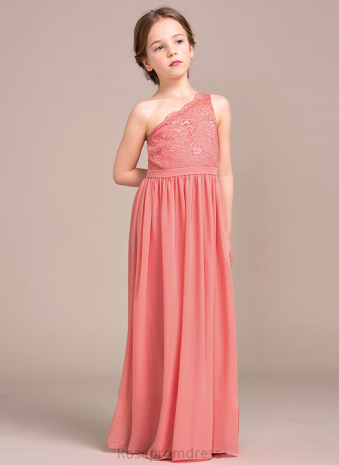 Junior Bridesmaid Dresses One-Shoulder Chiffon A-Line Lace Cameron Floor-Length