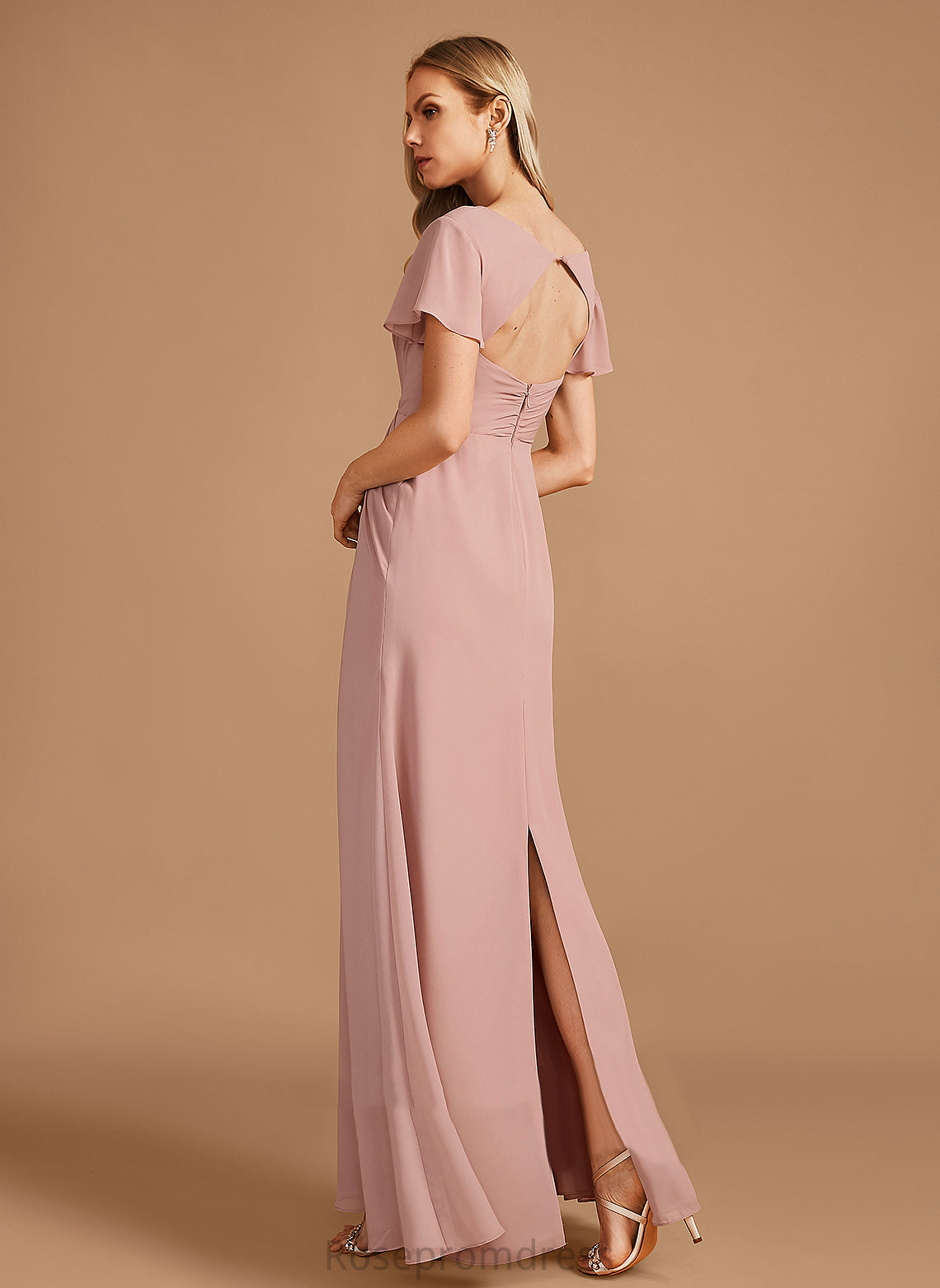 Neckline Embellishment Fabric A-Line Length Ruffle Silhouette Floor-Length V-neck Aleah Bridesmaid Dresses