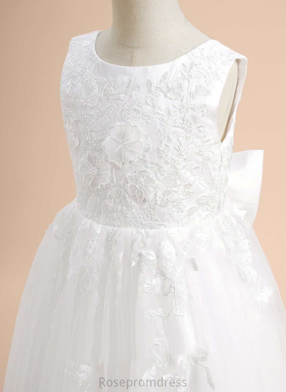 Scoop - Myah With Tulle Girl Lace/Flower(s)/Bow(s) Floor-length Sleeveless A-Line Dress Neck Flower Girl Dresses Flower