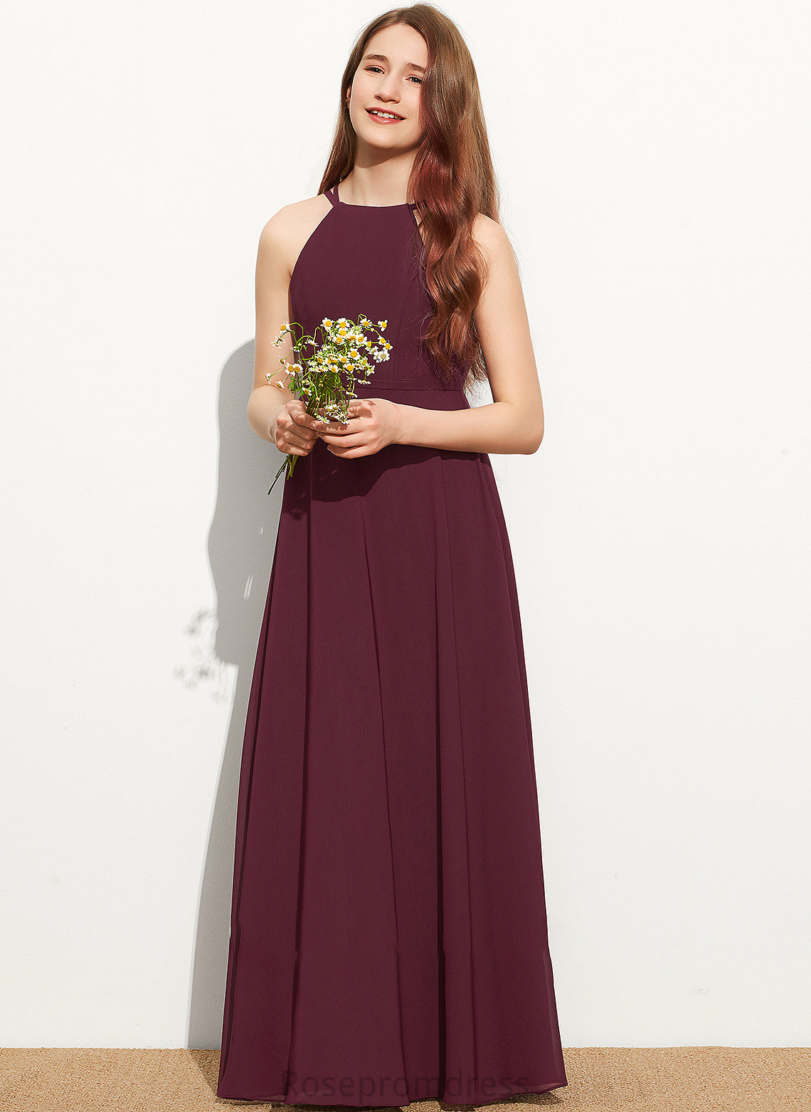 Neck Adalynn A-Line Scoop Chiffon Junior Bridesmaid Dresses Floor-Length