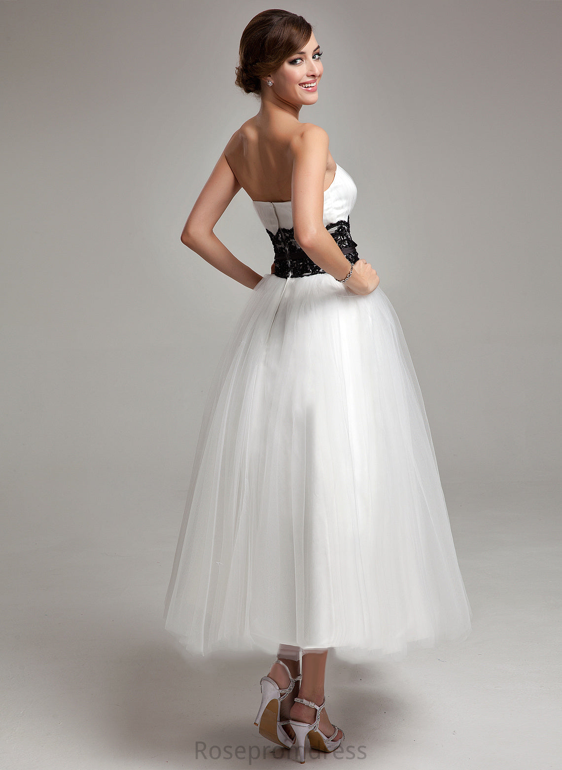 Strapless With Tea-Length Dress Sash Bow(s) Lace Satin Beading Tulle Wedding Allyson Wedding Dresses Ball-Gown/Princess