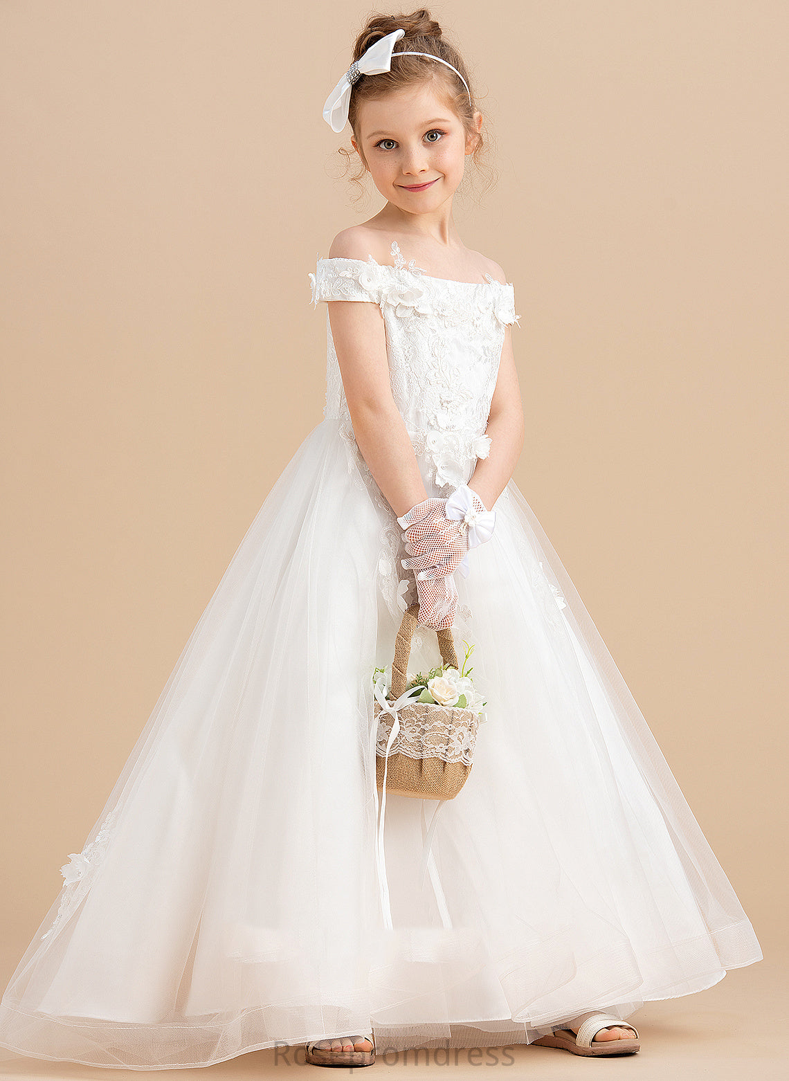 Girl Sweep Sleeveless Train Ball-Gown/Princess With Flower Tulle/Lace - Alannah Flower Girl Dresses Off-the-Shoulder Flower(s) Dress