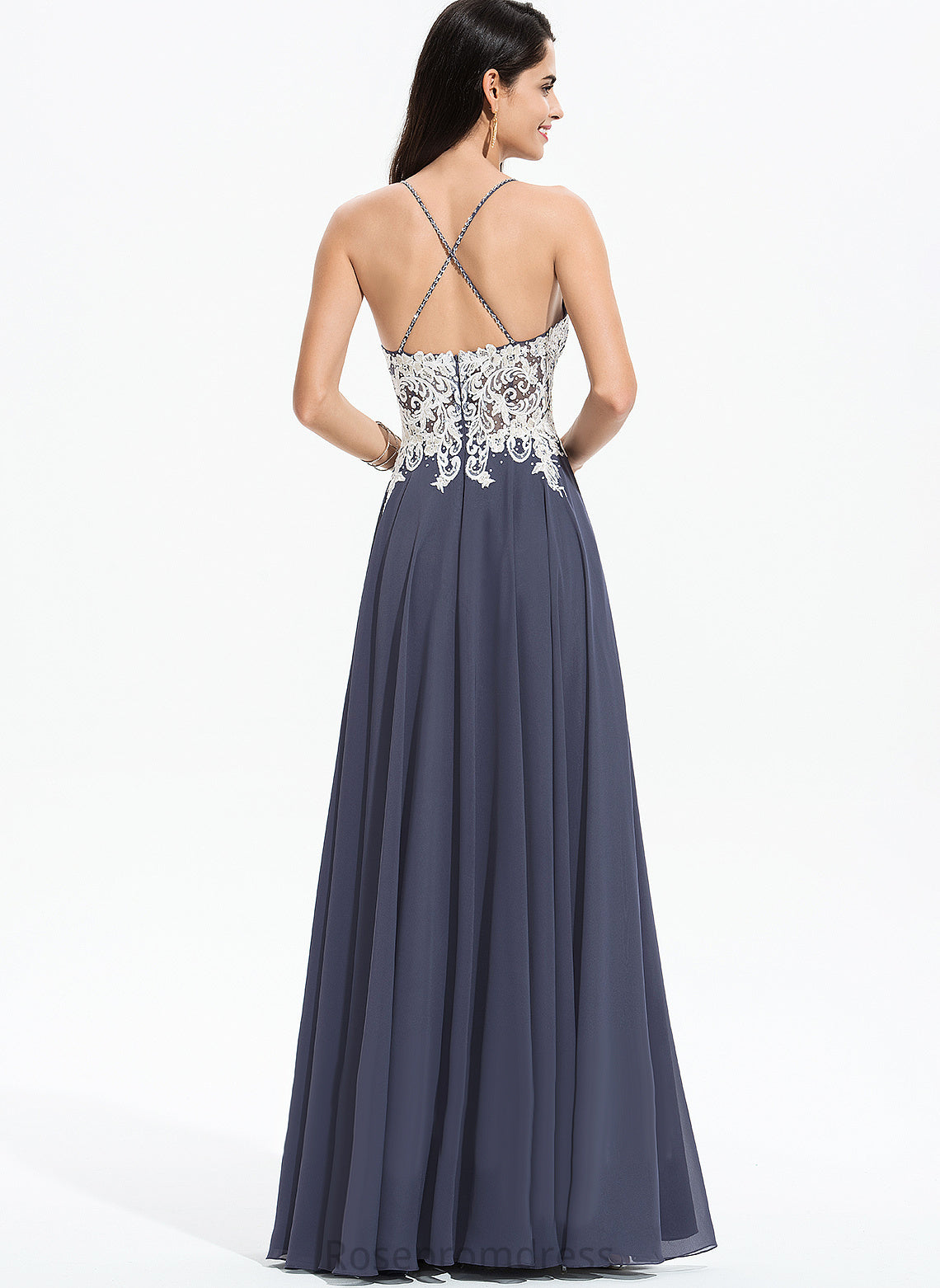 Chiffon With Sequins V-neck A-Line Beading Floor-Length Lesley Prom Dresses