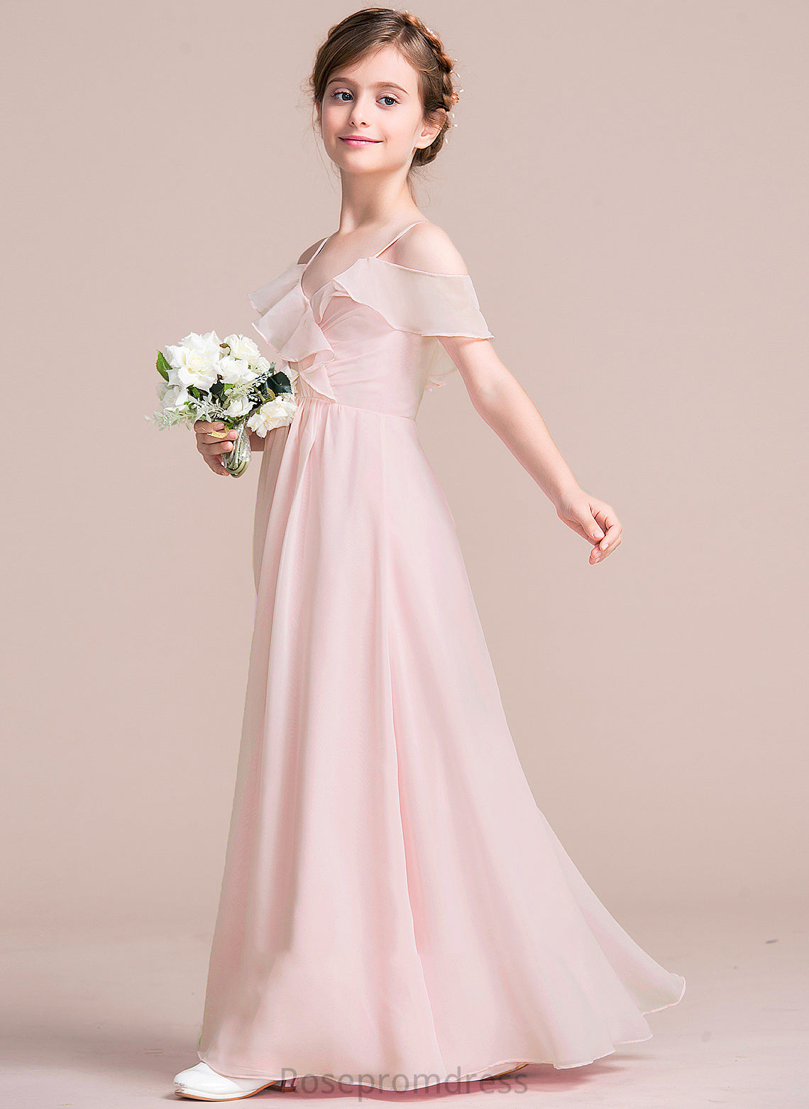 V-neck With Chiffon A-Line Ruffles Junior Bridesmaid Dresses Floor-Length Juliana Cascading