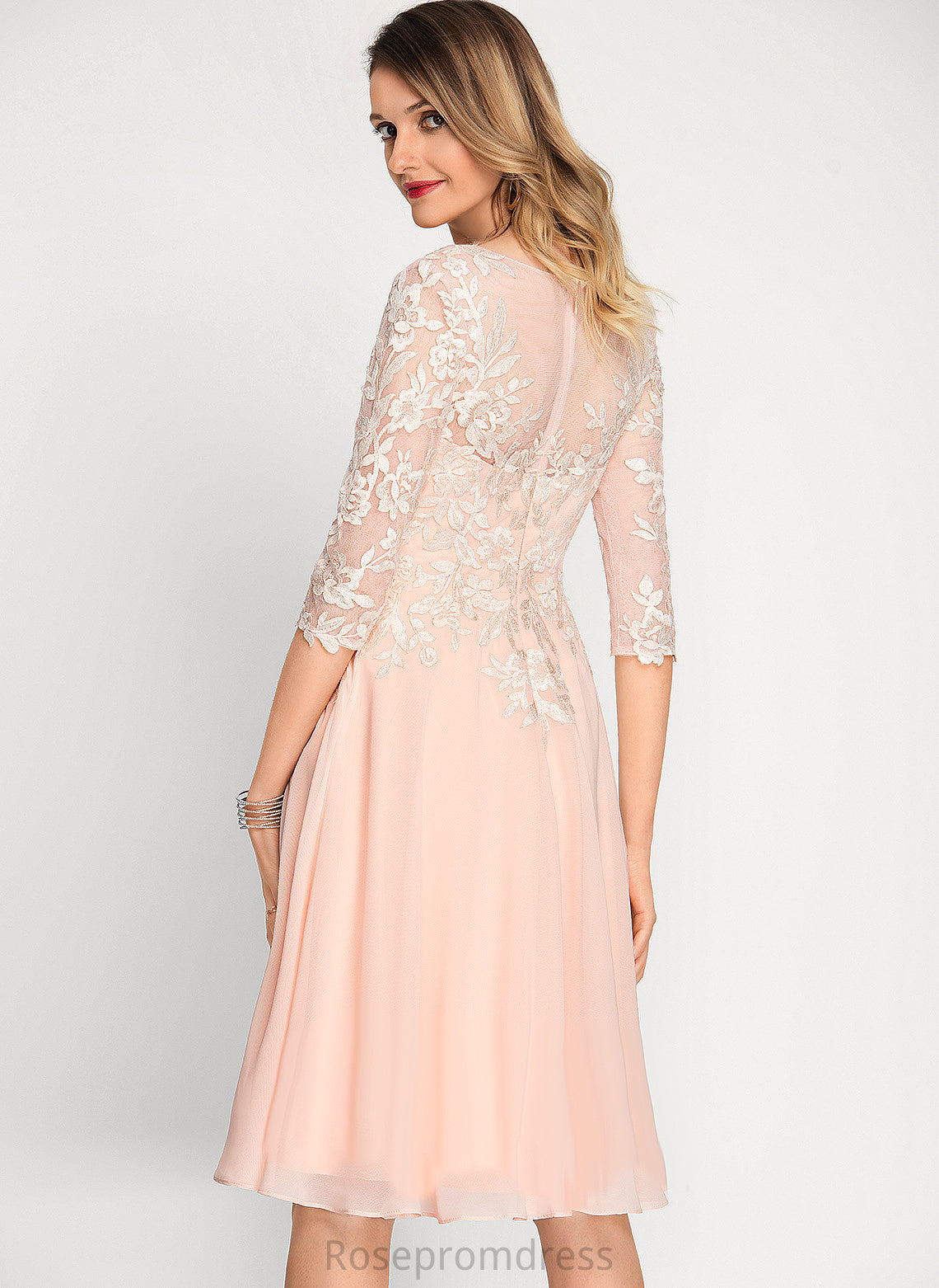 Knee-Length A-Line Cocktail V-neck Chiffon Lace Anya Sequins Cocktail Dresses With Dress