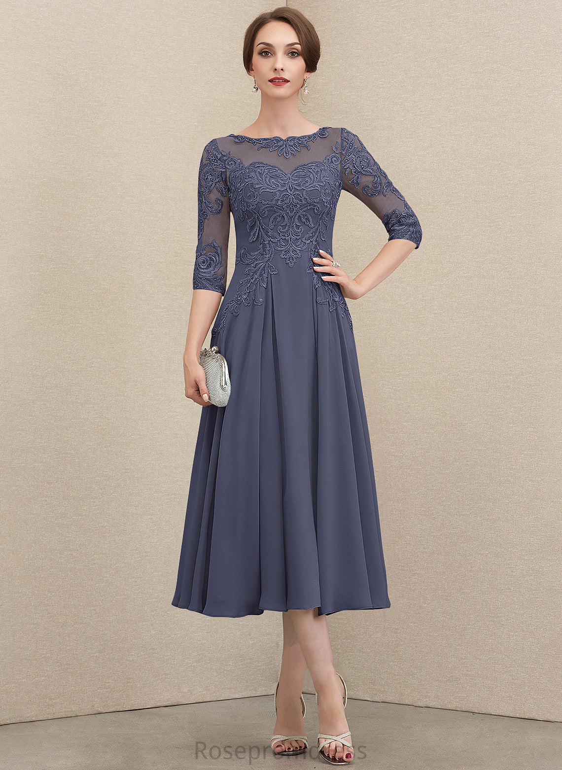 A-Line Tea-Length Dress Cocktail Dresses With Chiffon Cherish Cocktail Neck Scoop Sequins Lace Beading