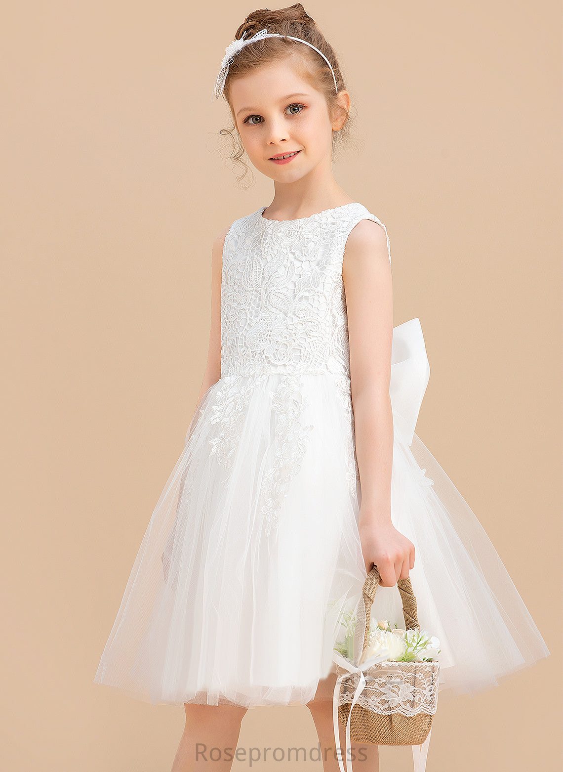 Dress Sleeveless Lace/Bow(s) With Girl A-Line Tulle/Lace Scoop Flower Girl Dresses Abigayle Knee-length Neck Flower