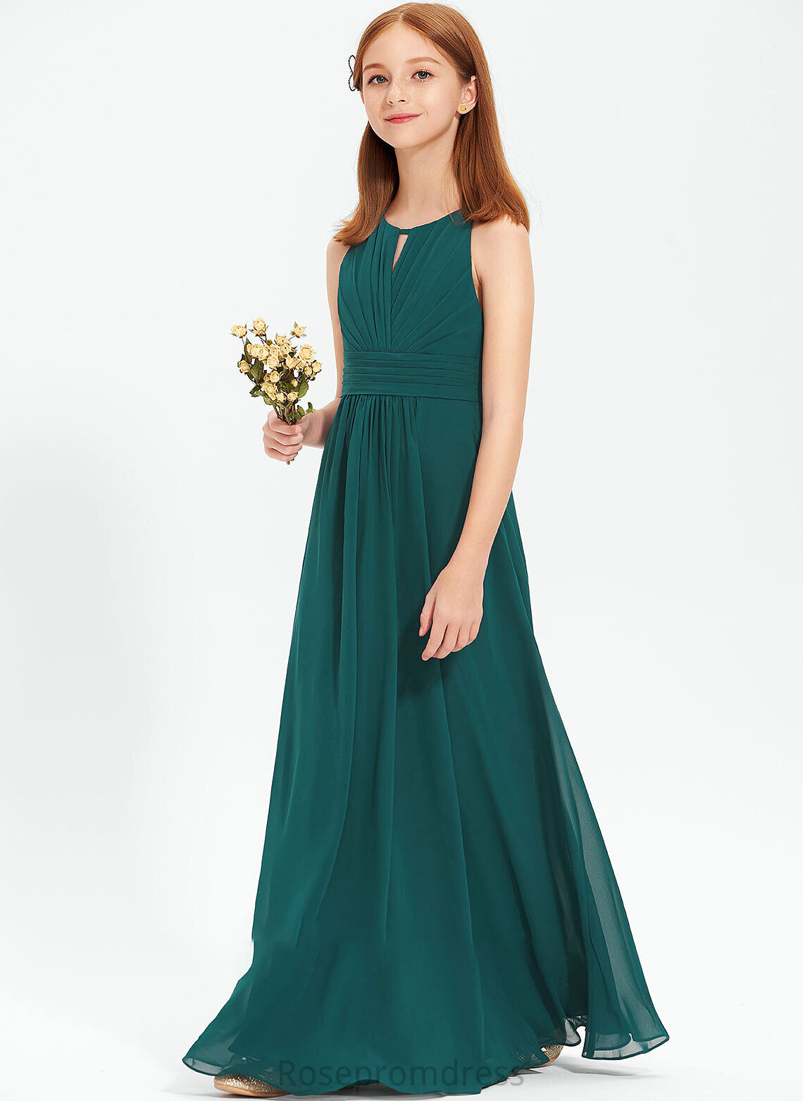 Floor-Length Junior Bridesmaid Dresses Scoop Neck With Chiffon Ruffle A-Line Kinley