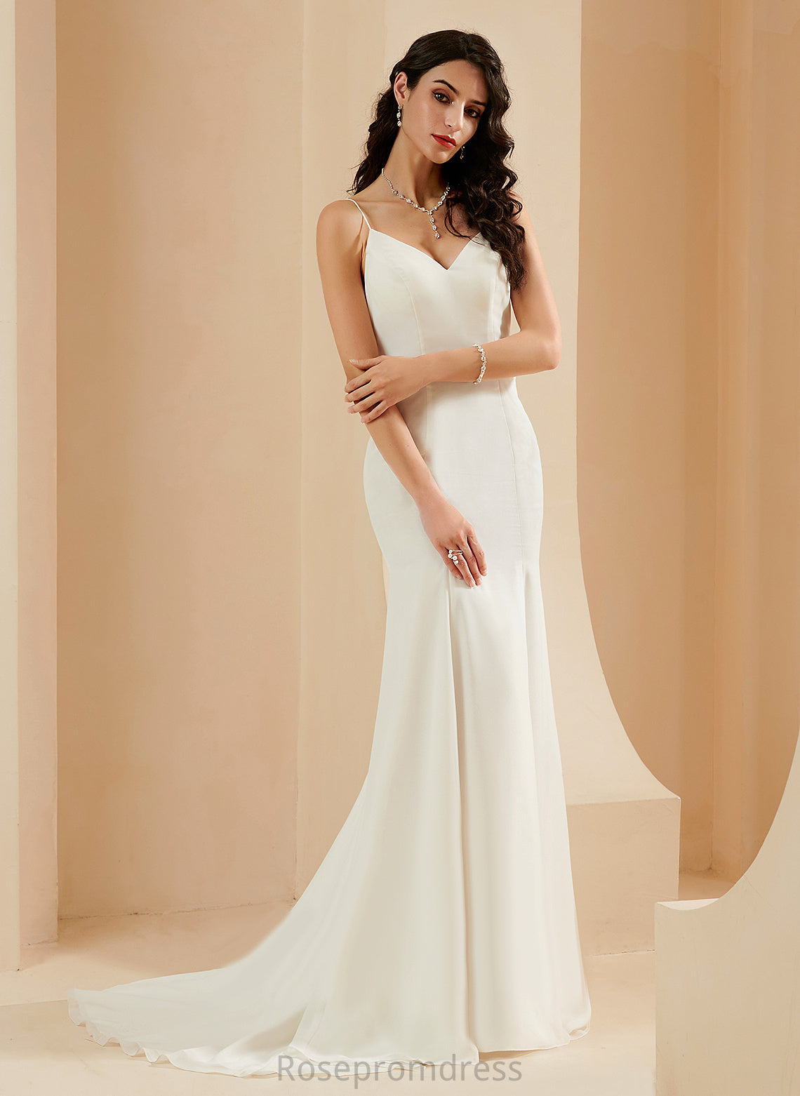 Libby Court Chiffon Dress Wedding Dresses Train V-neck Wedding Trumpet/Mermaid