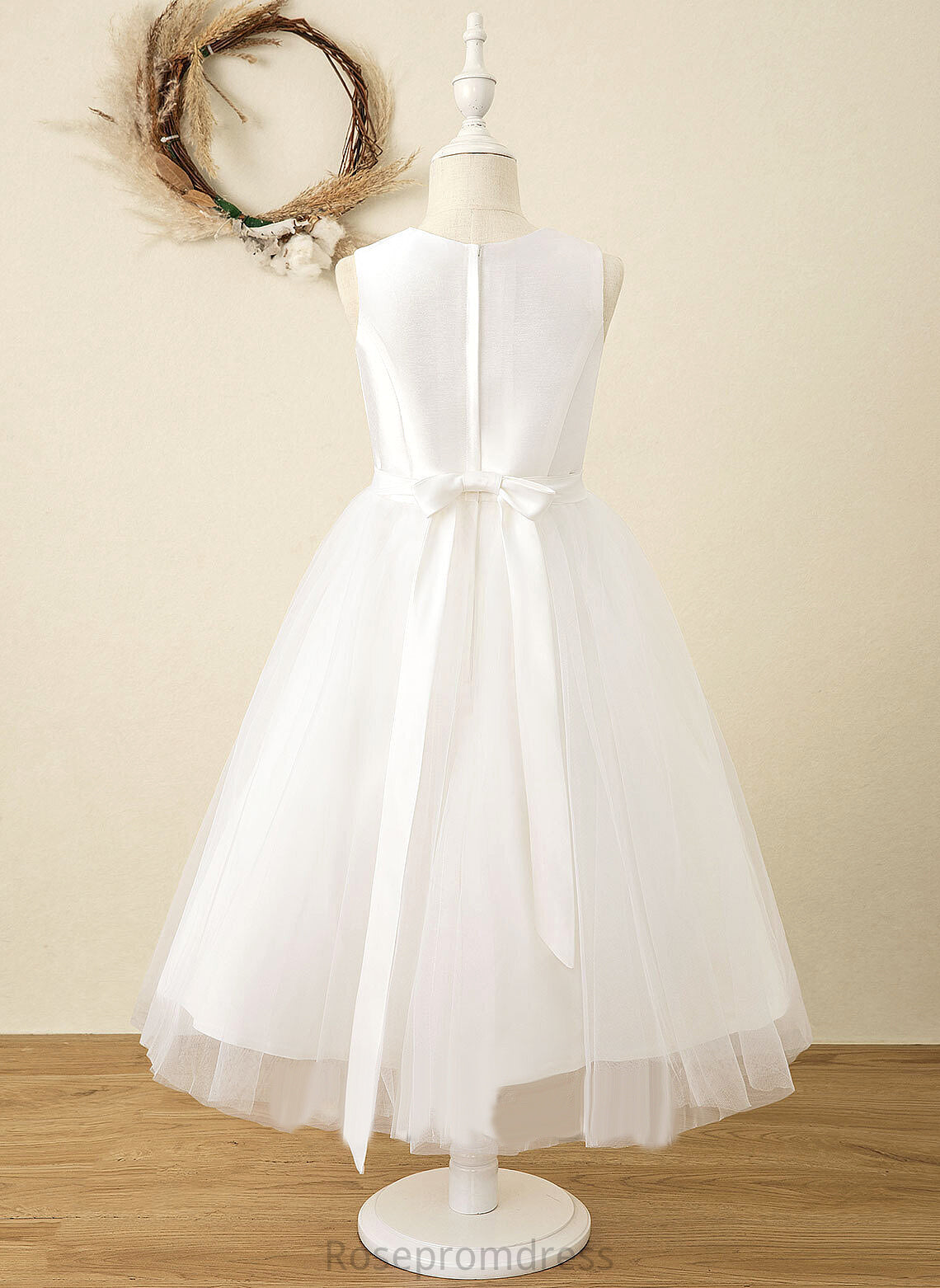 Dress Neck Satin/Tulle Tea-length - Sleeveless Scoop Flower Girl Dresses Flower Itzel Girl A-Line